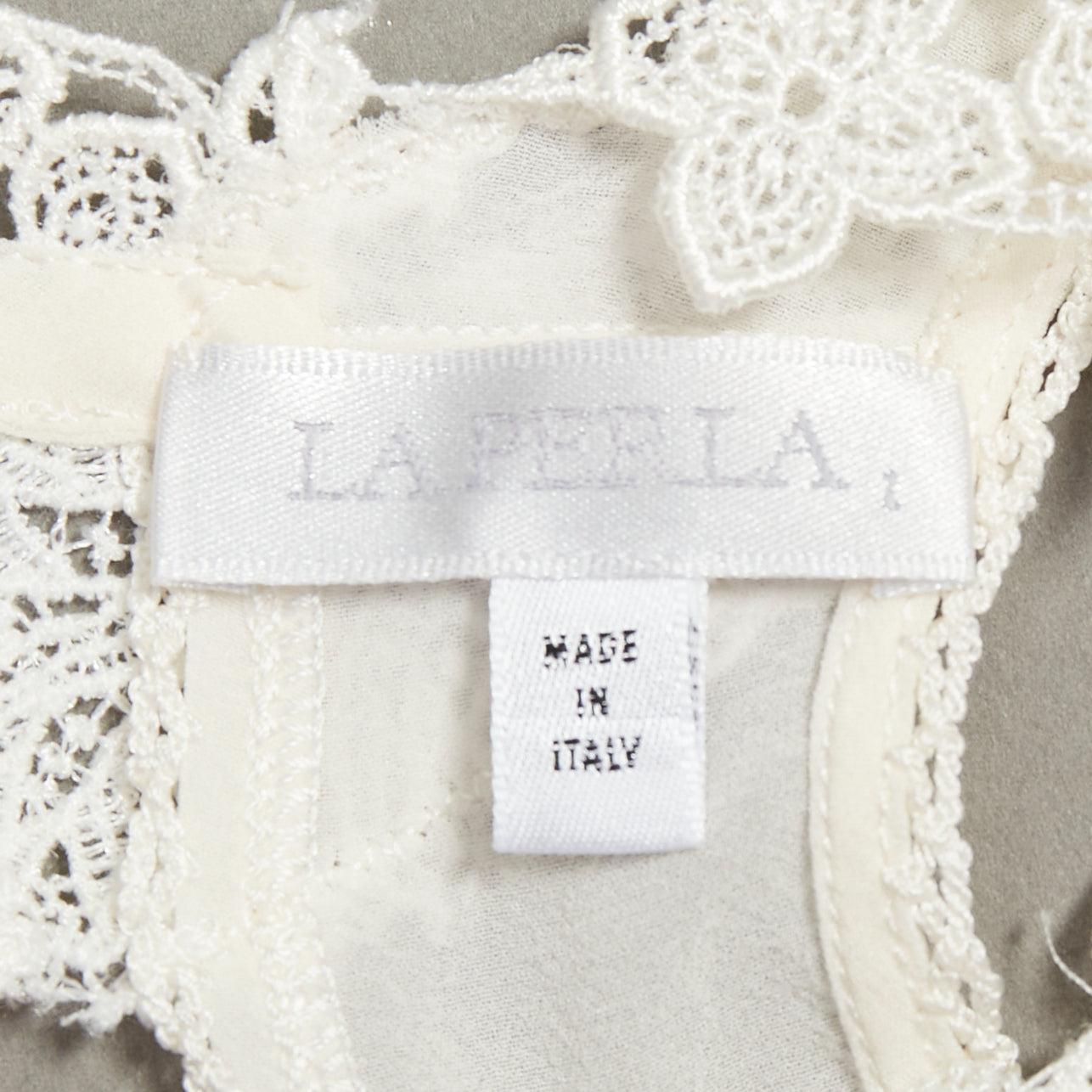 LA PERLA komplizierte florale Spitze trim plissiert tief V zurück ausgeschnitten Tank Top Sz1 XS im Angebot 3
