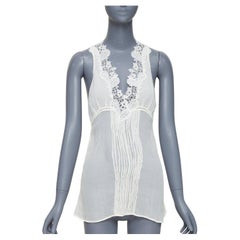 LA PERLA komplizierte florale Spitze trim plissiert tief V zurück ausgeschnitten Tank Top Sz1 XS
