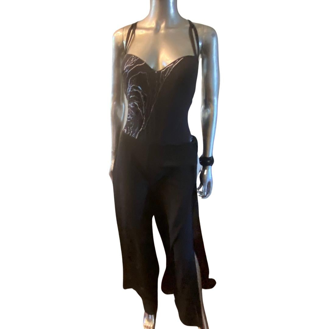 La Perla Italy NWT Beaded Sexy  Body Suit & One Leg Chiffon Pant Black Size 6 For Sale 12