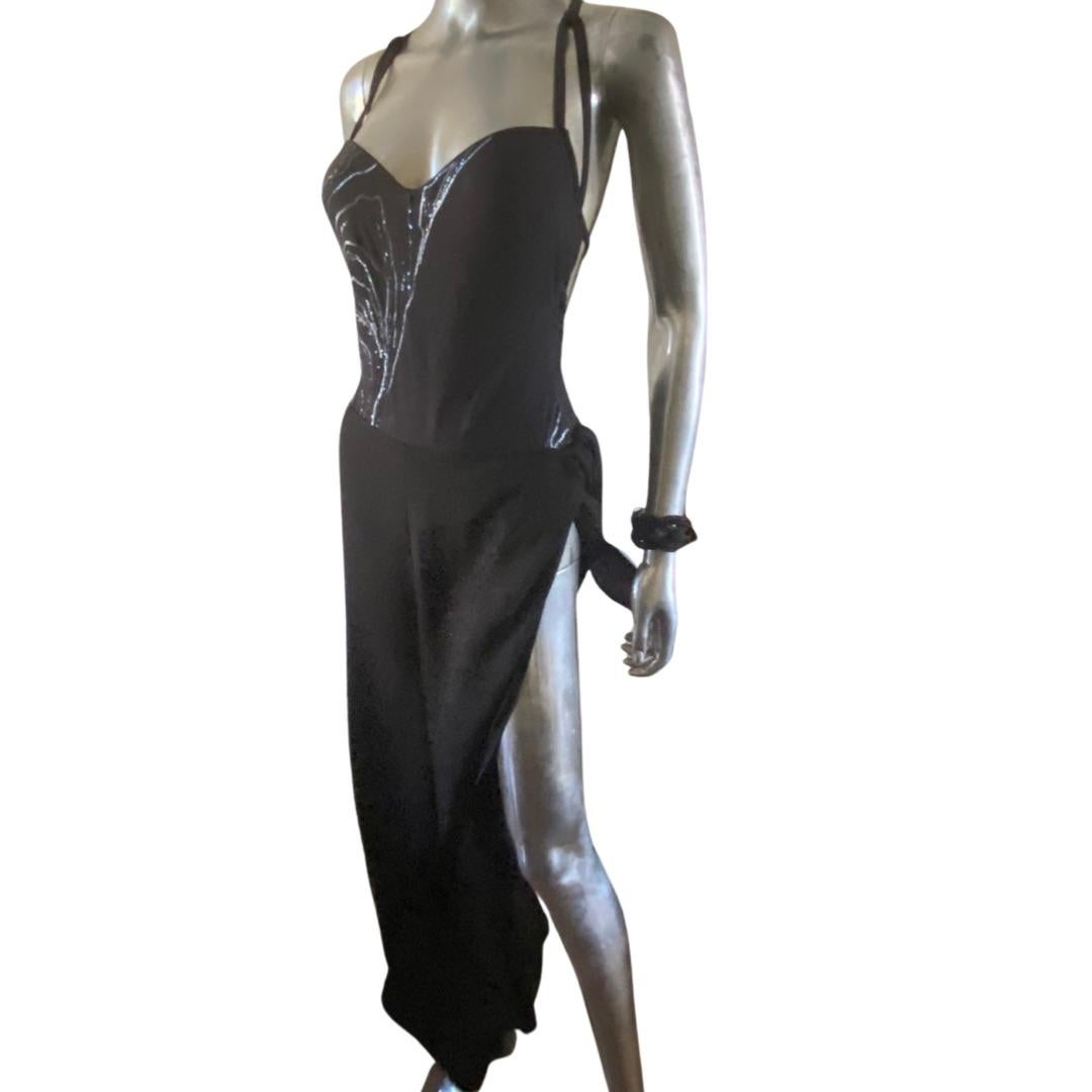La Perla Italy NWT Beaded Sexy  Body Suit & One Leg Chiffon Pant Black Size 6 For Sale 13