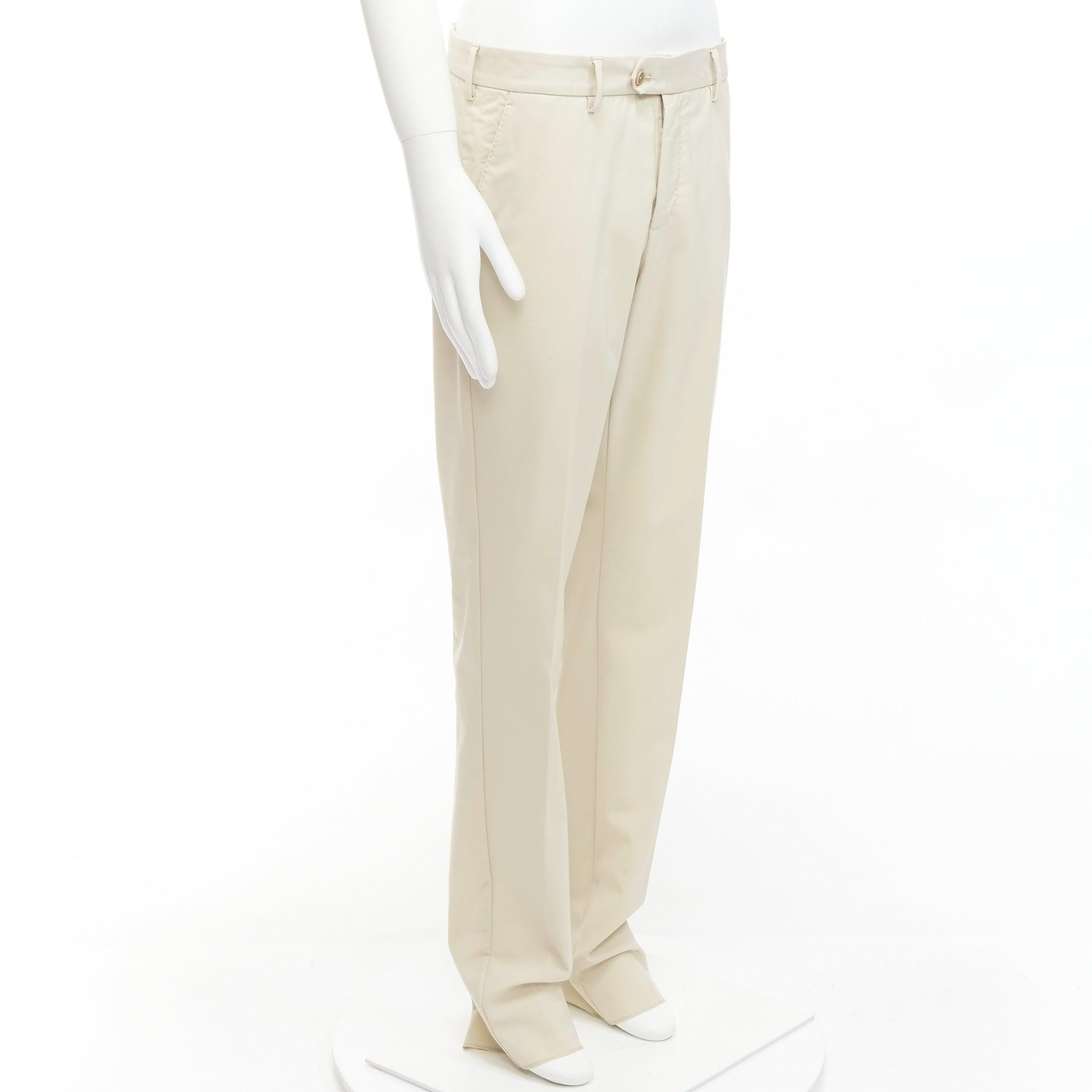 LA PERLA light beige virgin wool blend straight leg minimal classic pants M In Good Condition For Sale In Hong Kong, NT