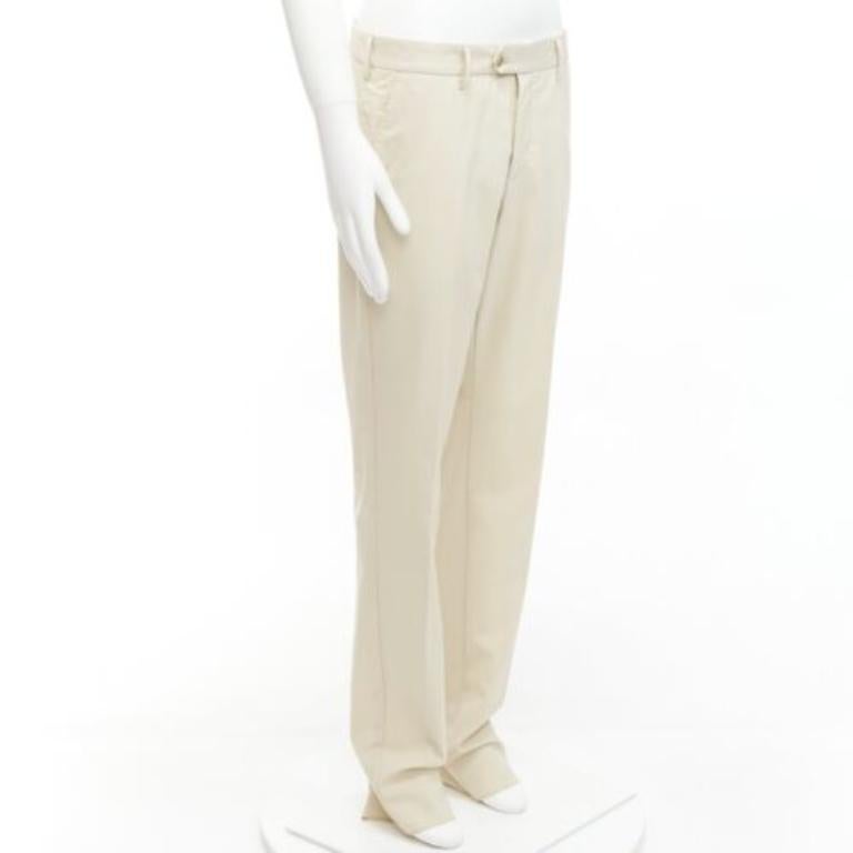 Beige LA PERLA light beige virgin wool blend straight leg minimal classic pants M For Sale