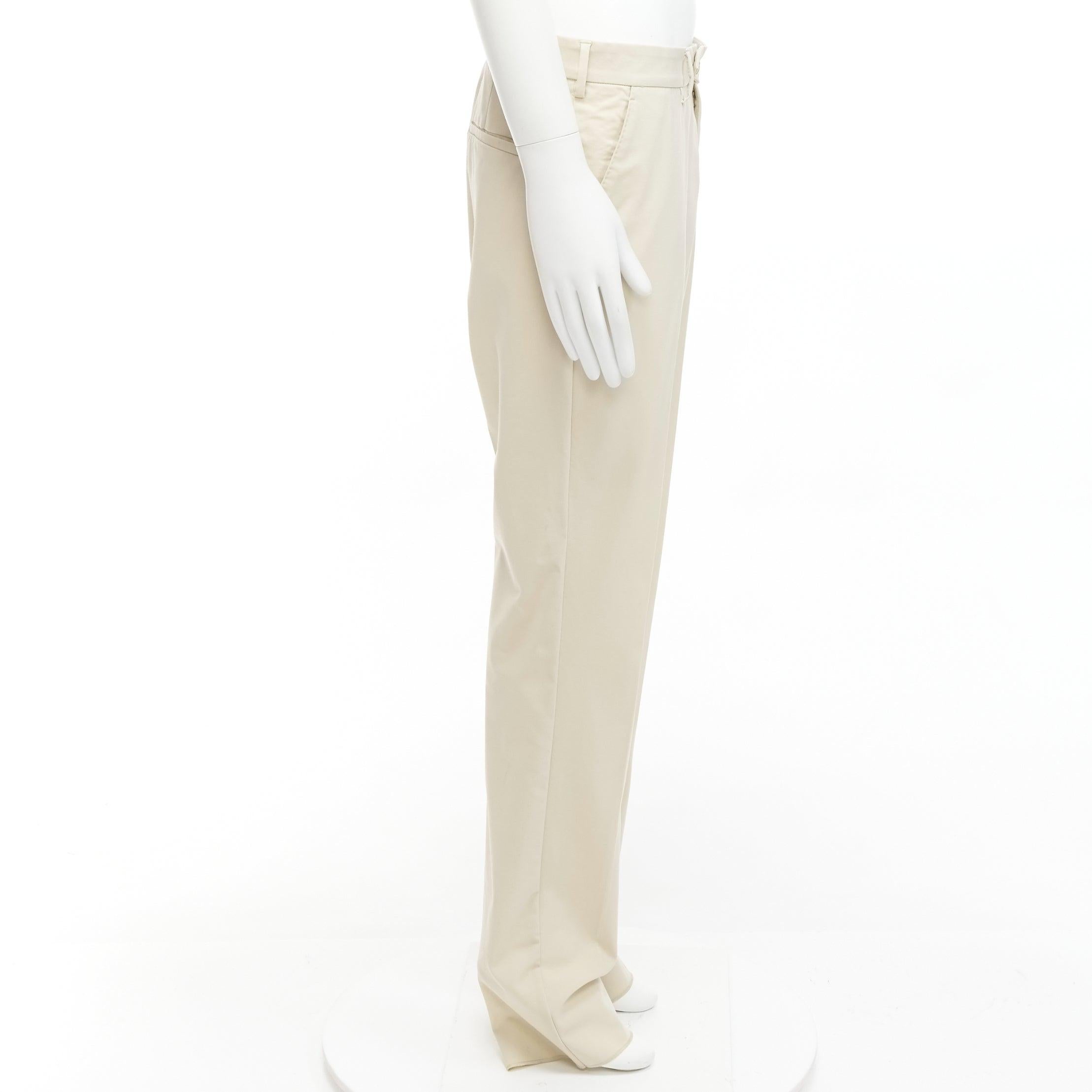 Men's LA PERLA light beige virgin wool blend straight leg minimal classic pants M For Sale