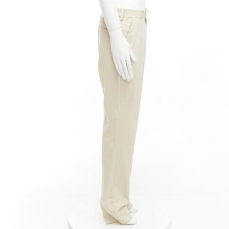 LA PERLA light beige virgin wool blend straight leg minimal classic pants M In Good Condition For Sale In Hong Kong, NT