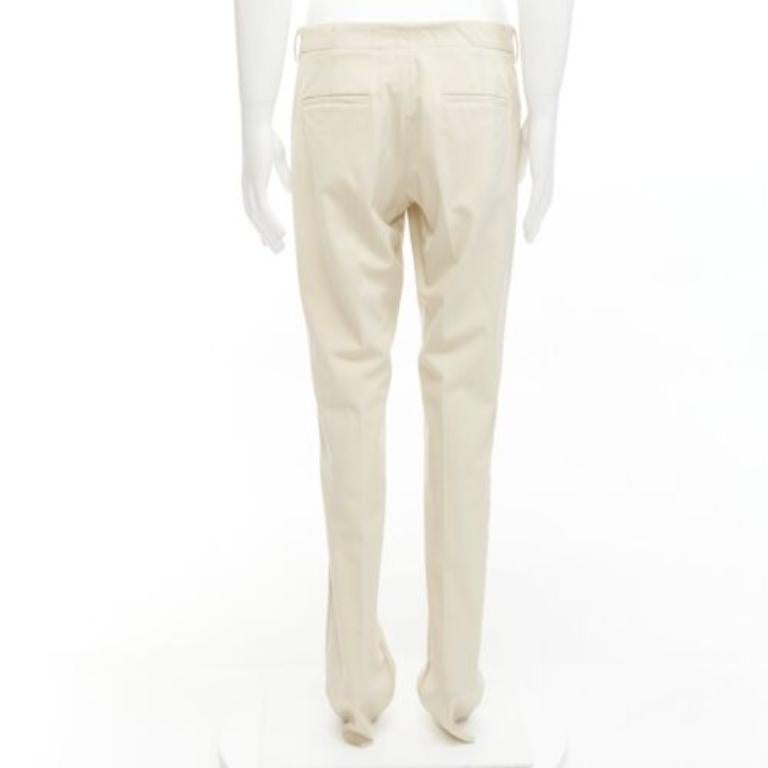 Men's LA PERLA light beige virgin wool blend straight leg minimal classic pants M For Sale