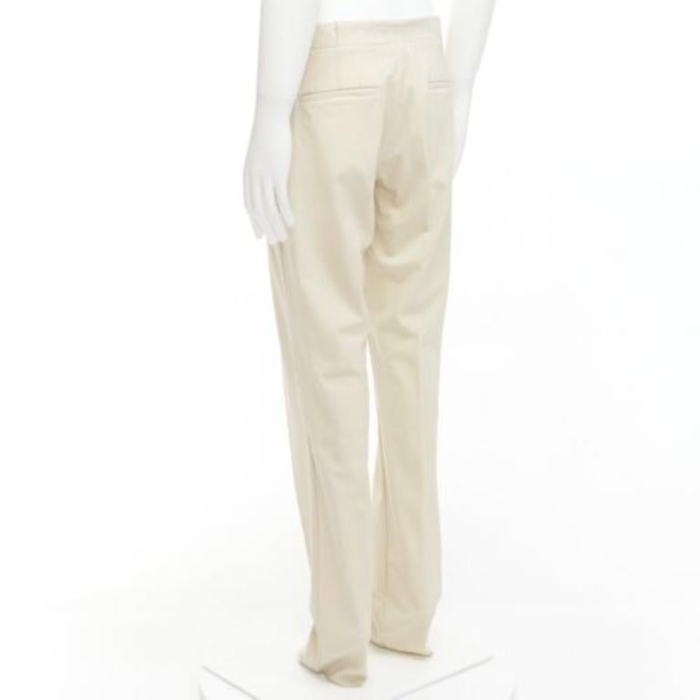 LA PERLA light beige virgin wool blend straight leg minimal classic pants M For Sale 1