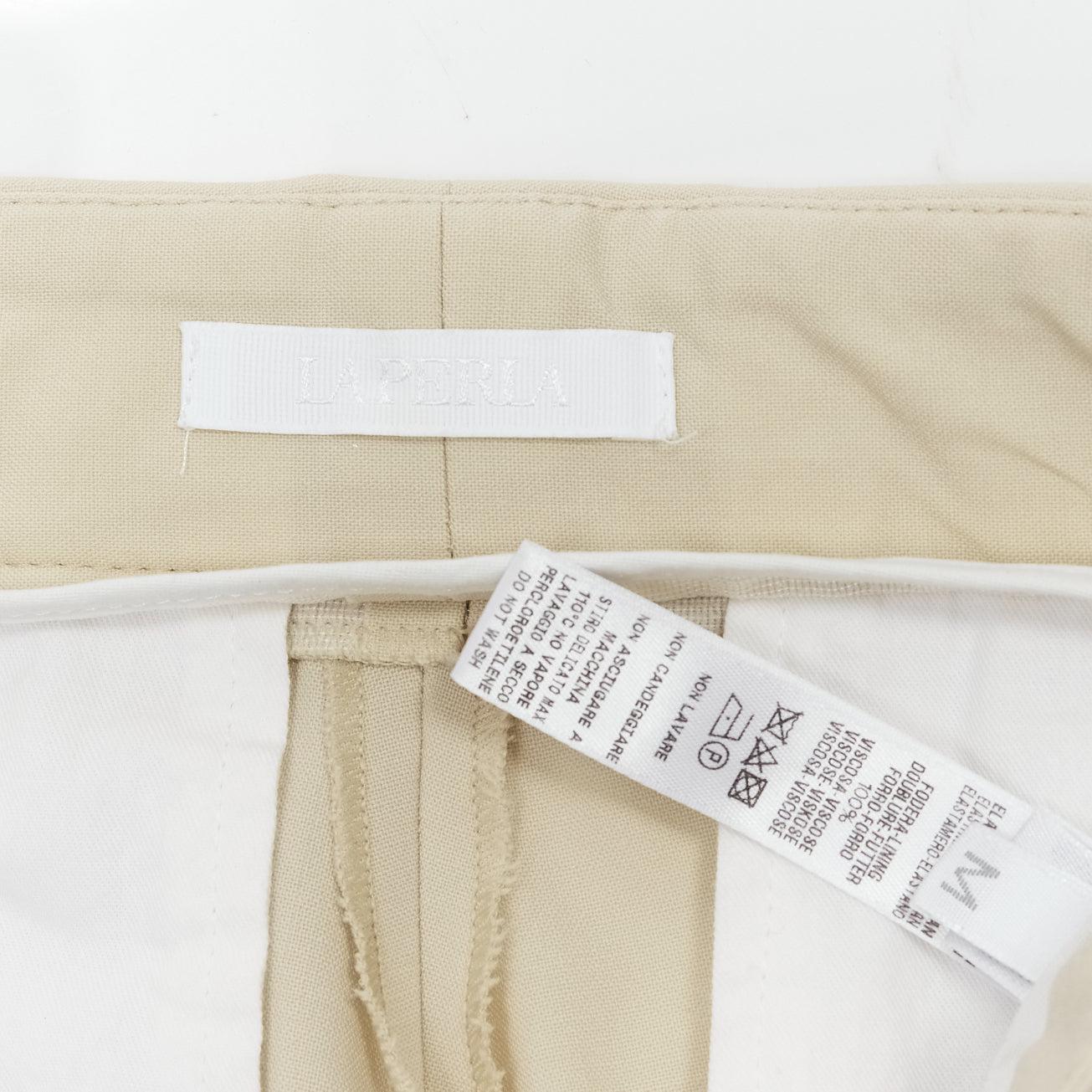 LA PERLA light beige virgin wool blend straight leg minimal classic pants M For Sale 4