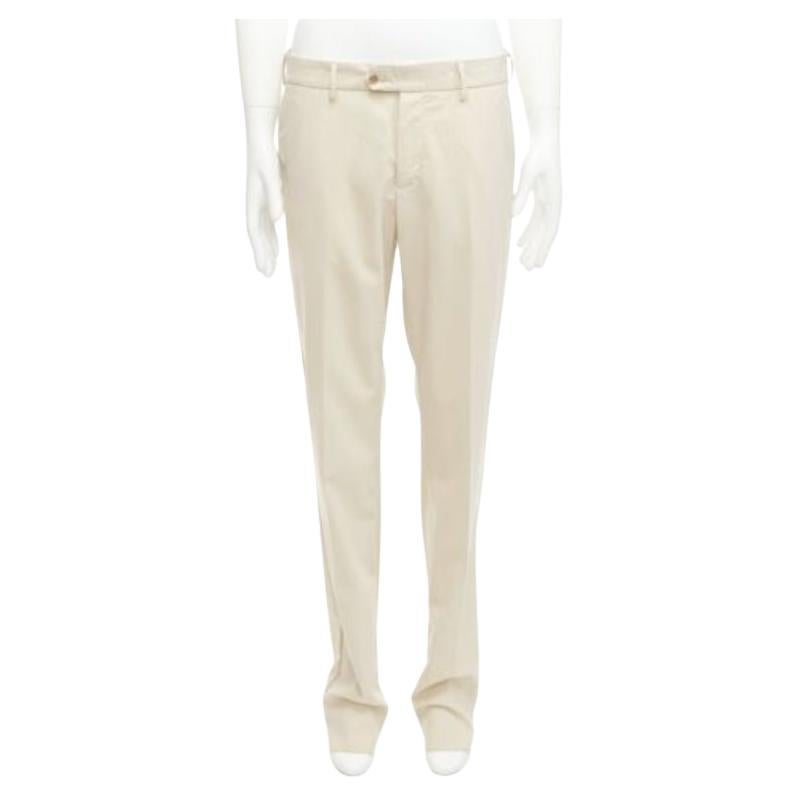LA PERLA light beige virgin wool blend straight leg minimal classic pants M For Sale