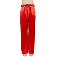 LA PERLA Maison Red Silk Pants with Frastaglio Embroidery 12