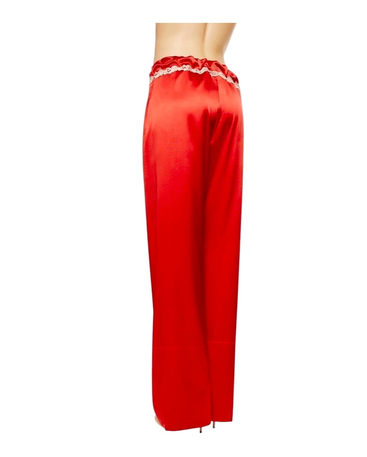 LA PERLA Maison Red Silk Pants with Frastaglio Embroidery 12 In Good Condition For Sale In Switzerland, CH