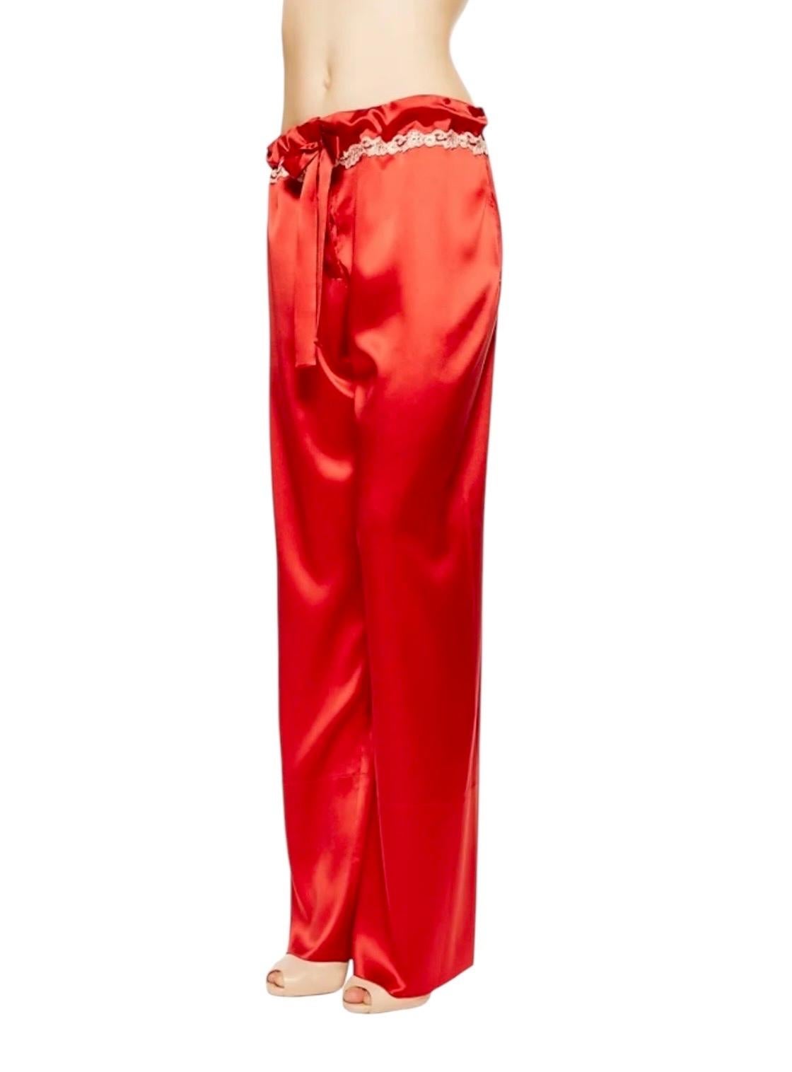 Women's LA PERLA Maison Red Silk Pants with Frastaglio Embroidery 12 For Sale