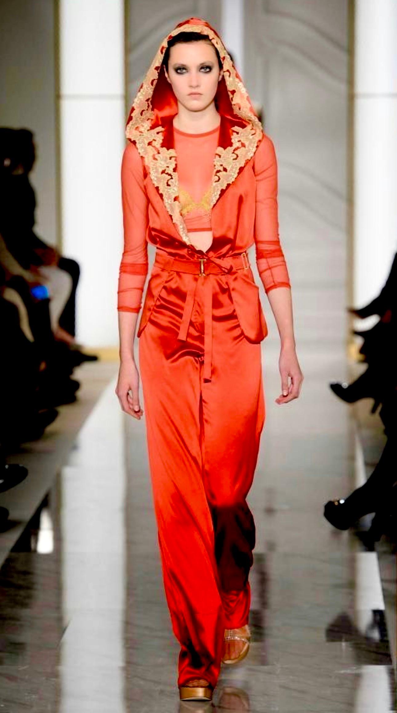 LA PERLA Maison Red Silk Pants with Frastaglio Embroidery 12 For Sale 5