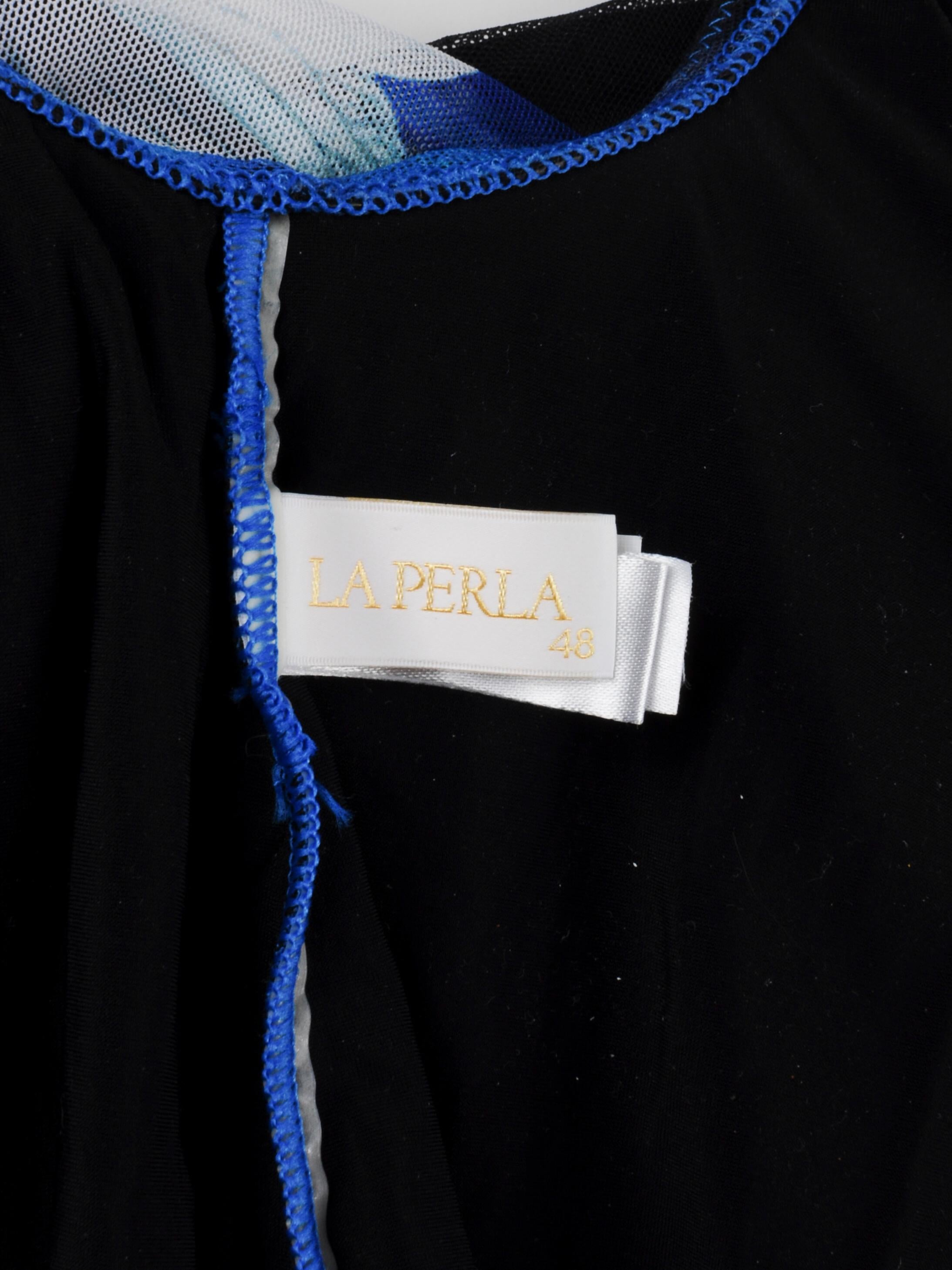 La Perla Mesh Badeanzug Bodysuit mit drapiertem futuristischem Orchideen-Blumenblaudruck 2000er im Angebot 6