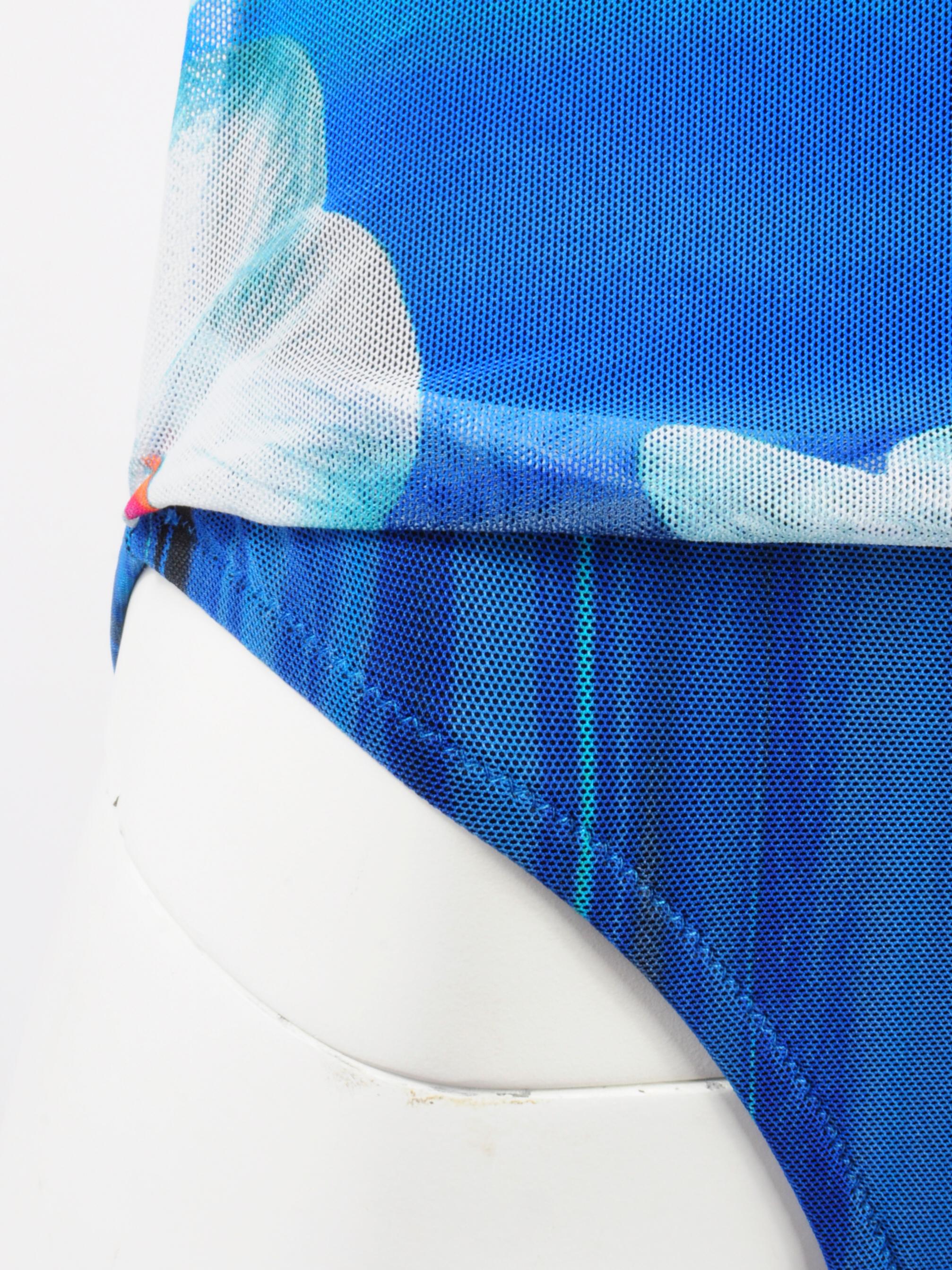 La Perla Mesh Swimsuit Bodysuit Draped Futuristic Orchid Flower Blue Print 2000s For Sale 1