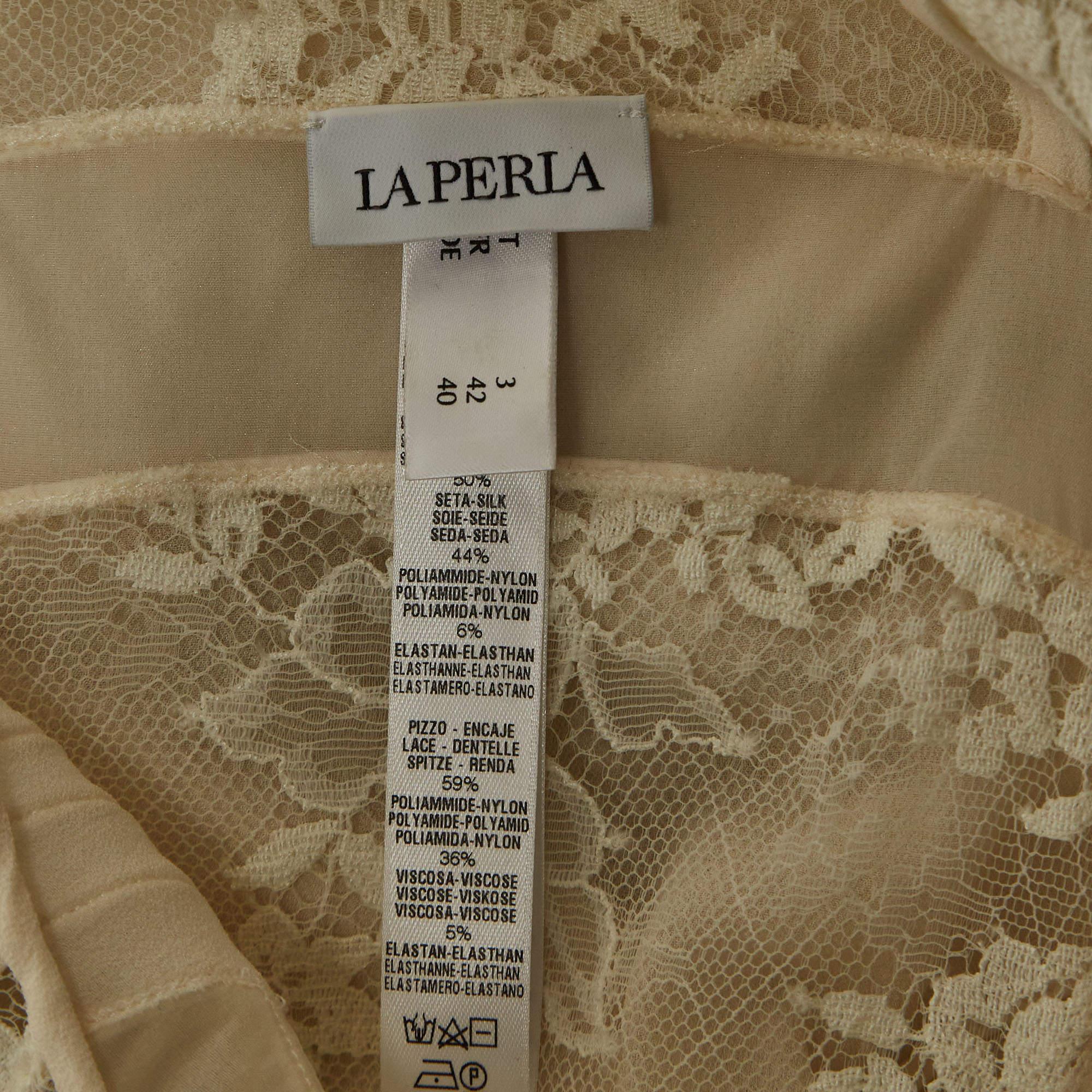 Women's La Perla Off White Lace Trim Silk Sheer Maxi Slip Dress L