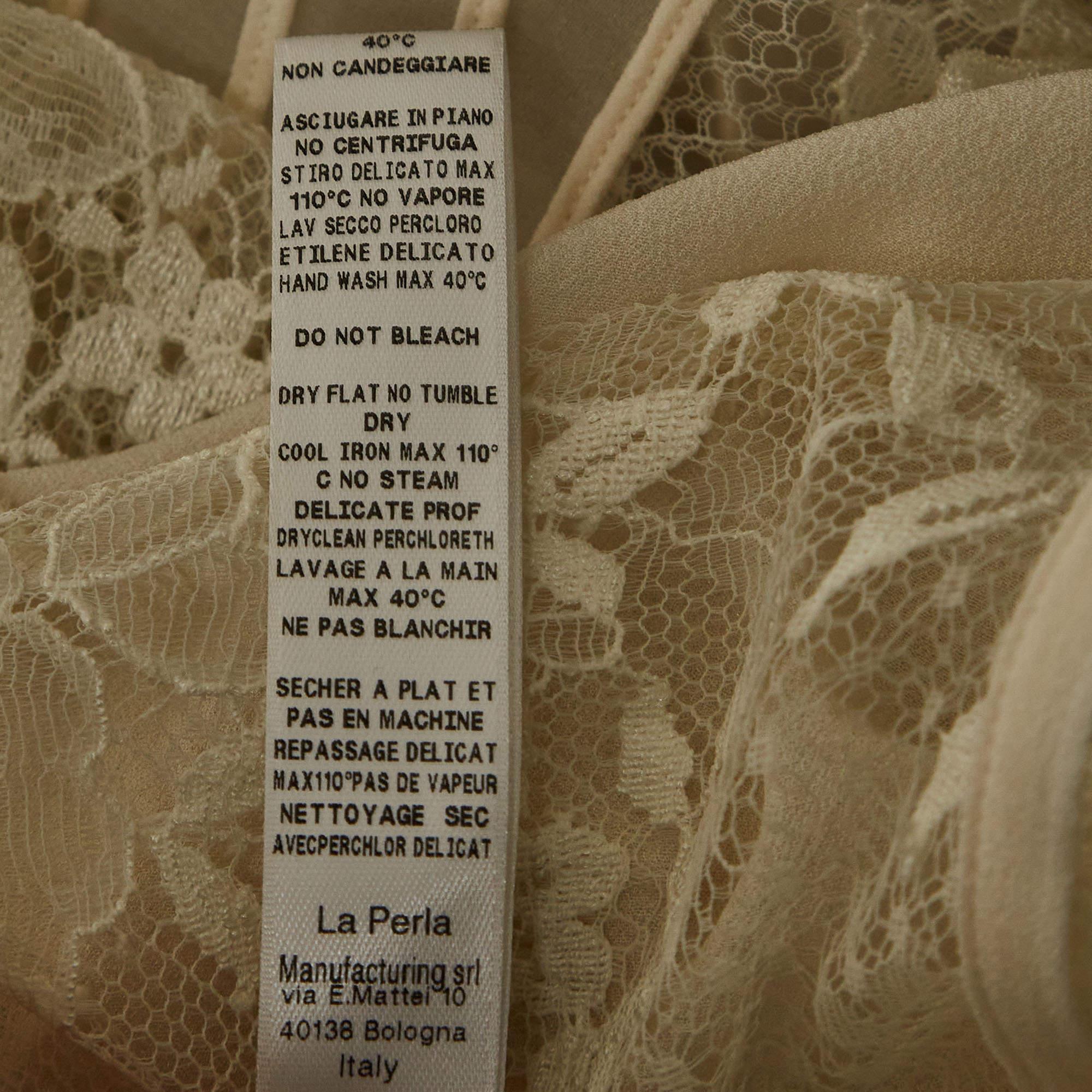 La Perla Off White Lace Trim Silk Sheer Maxi Slip Dress L 1