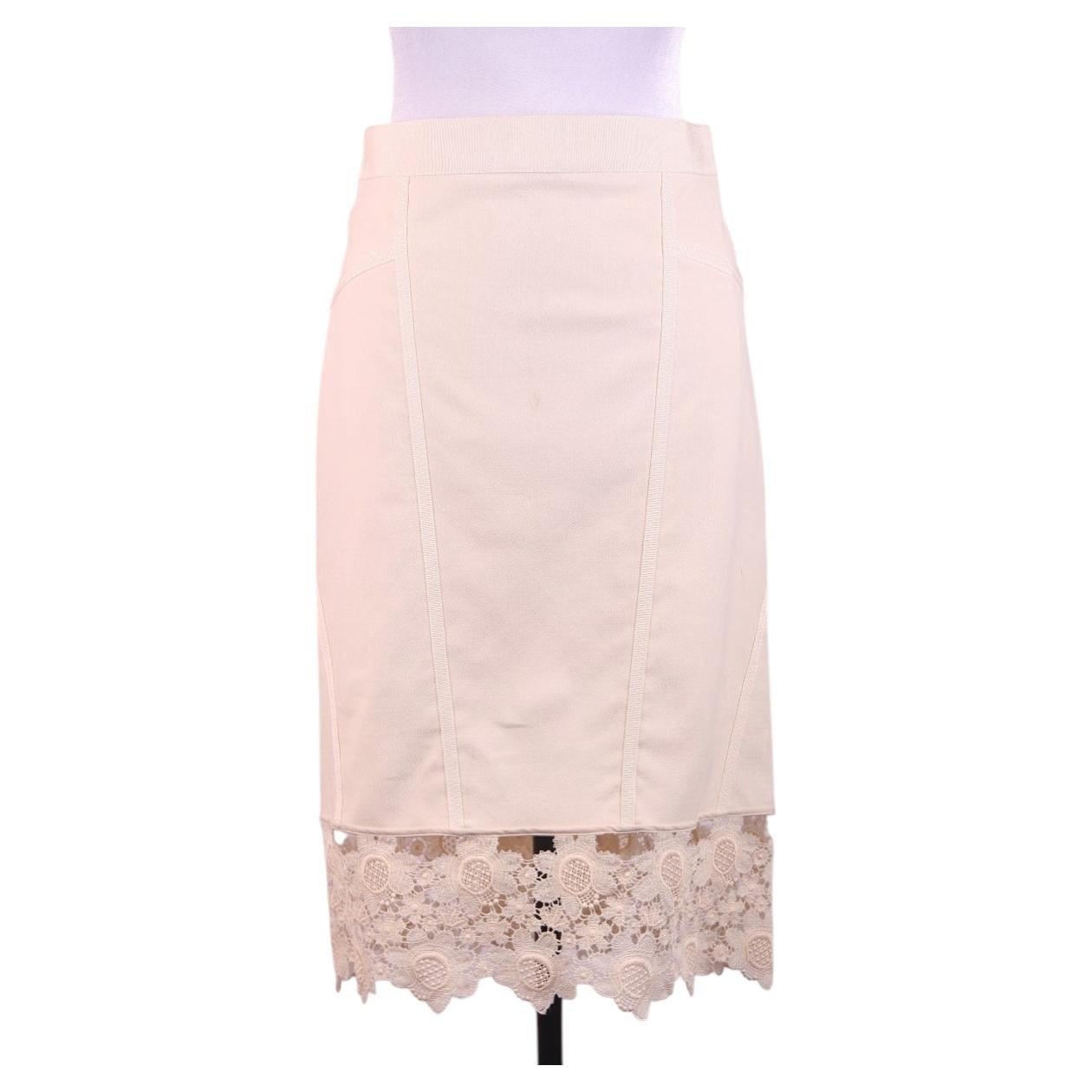 Pre-owned La Perla Pencil Lace Skirt, Size 46, Italy In Sand