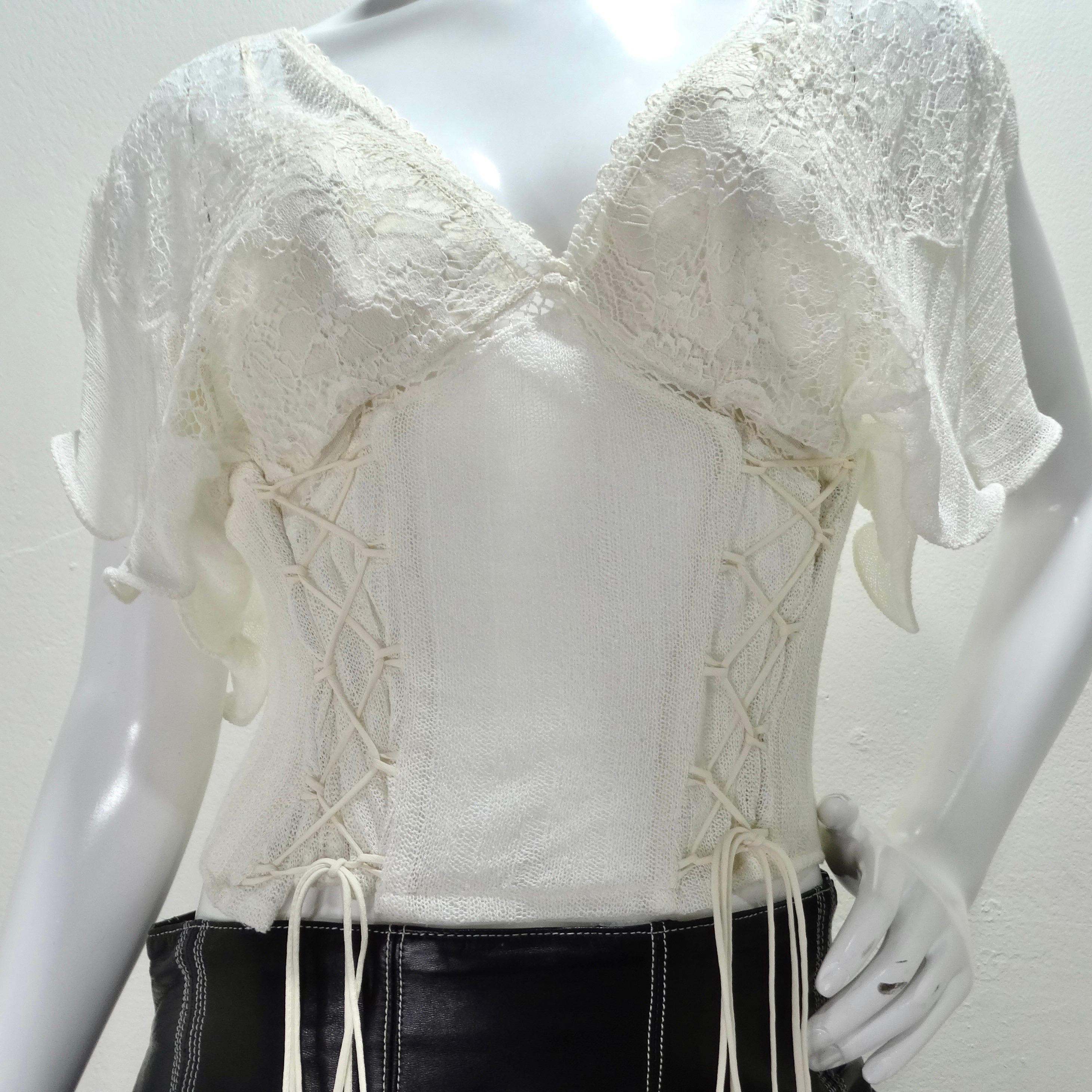 Gray La Perla Rib Knit Lace Up Bustier Top