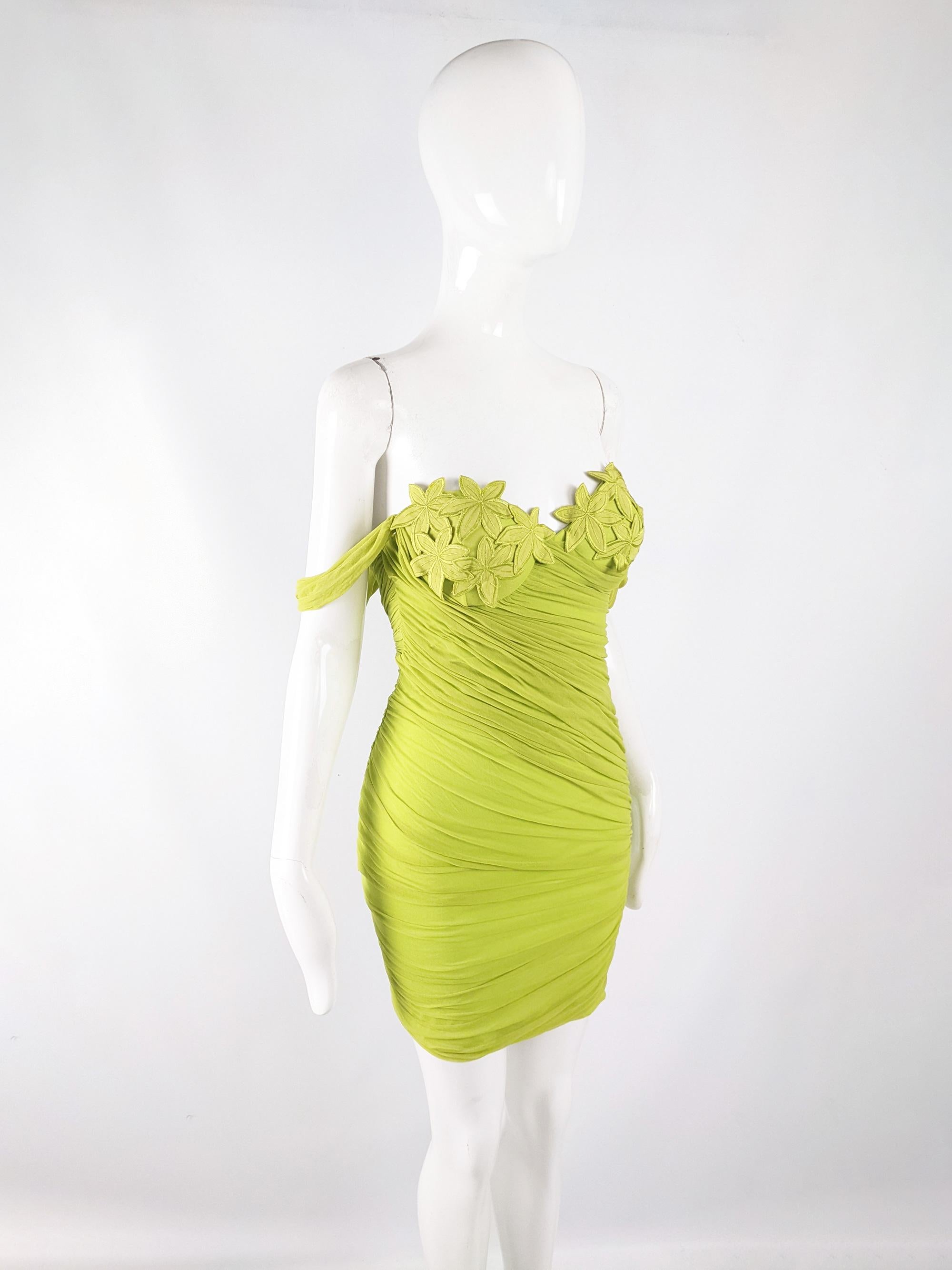 La Perla Ritmo Di Perla Vintage Sexy Lime Green Mesh Bodycon Mini Party Dress In Good Condition In Doncaster, South Yorkshire