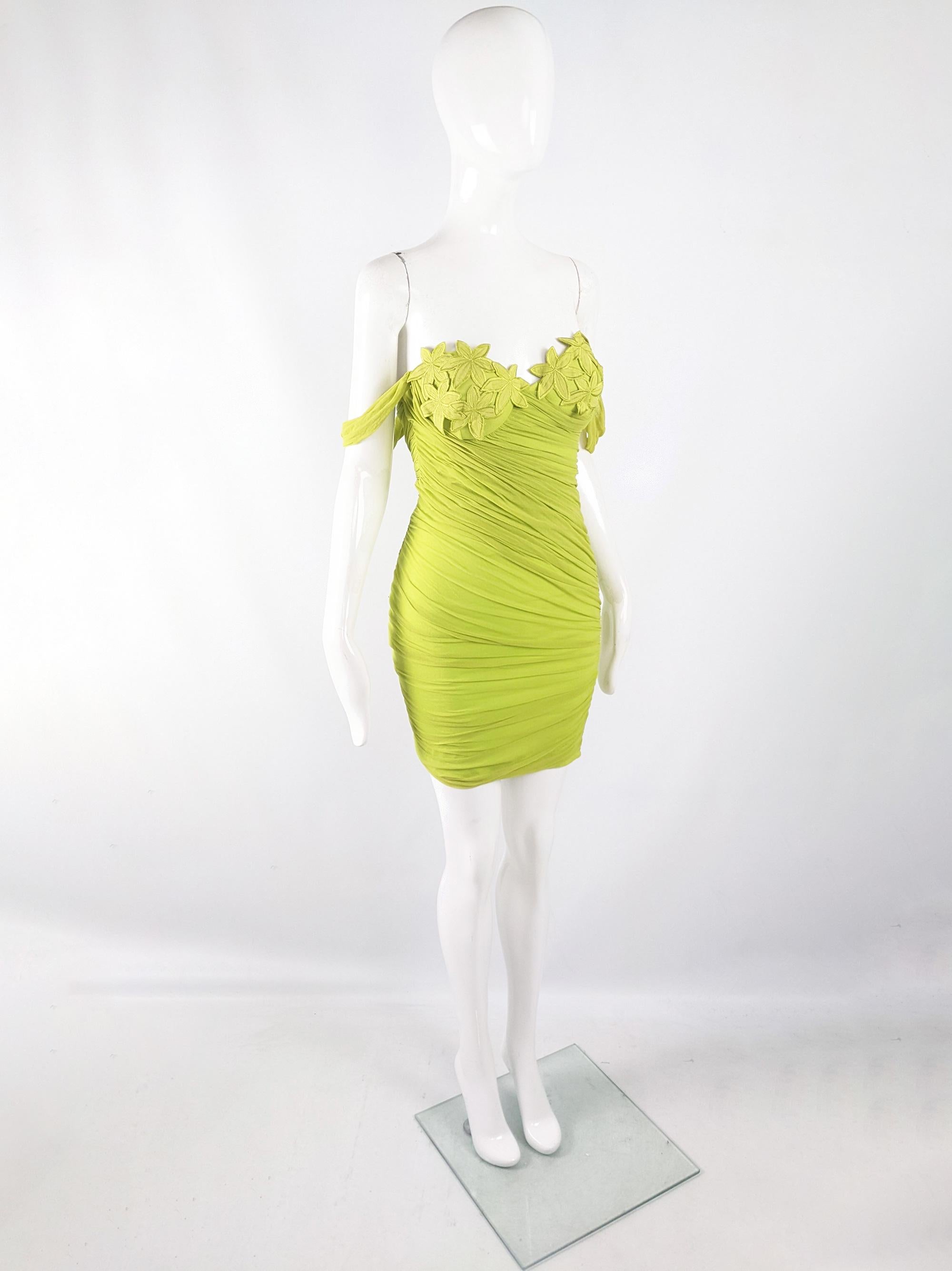 Women's La Perla Ritmo Di Perla Vintage Sexy Lime Green Mesh Bodycon Mini Party Dress