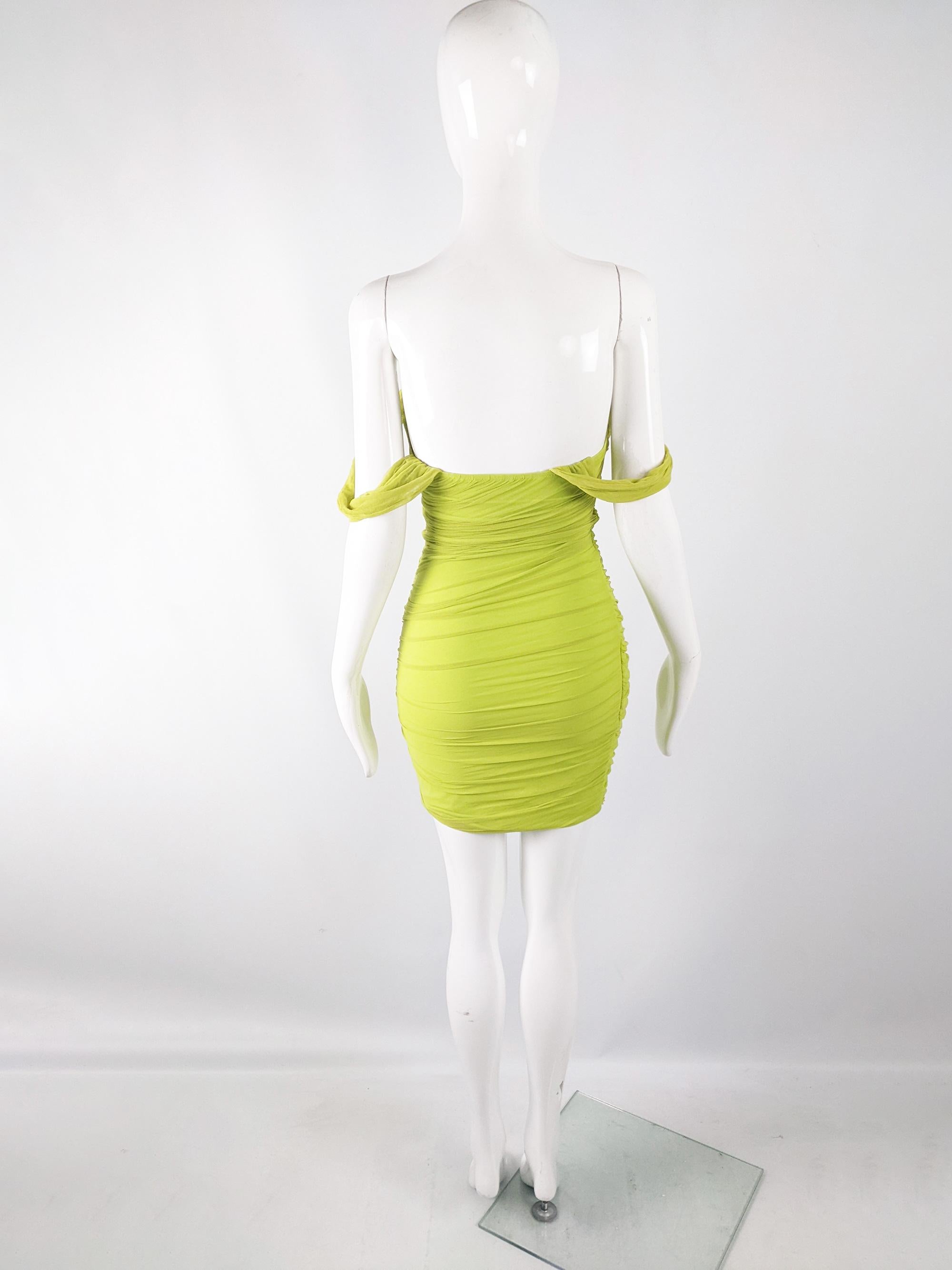 La Perla Ritmo Di Perla Vintage Sexy Lime Green Mesh Bodycon Mini Party Dress 1