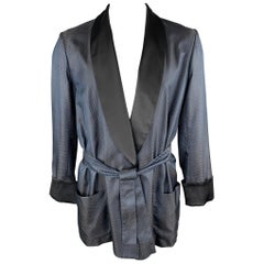 LA PERLA S/S 2016 Size M Black & Navy Jacquard Silk Blend Shawl Collar Jacket