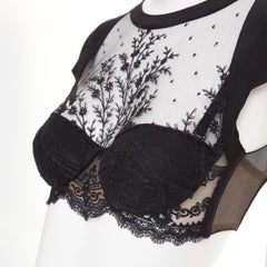 LA PERLA sheer lace underwire embroidery corset cap sleeve crop top 32B