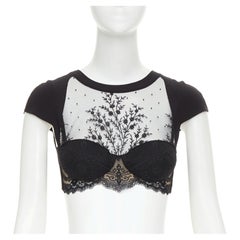 LA PERLA sheer lace underwire embroidery corset cap sleeve crop top 32B