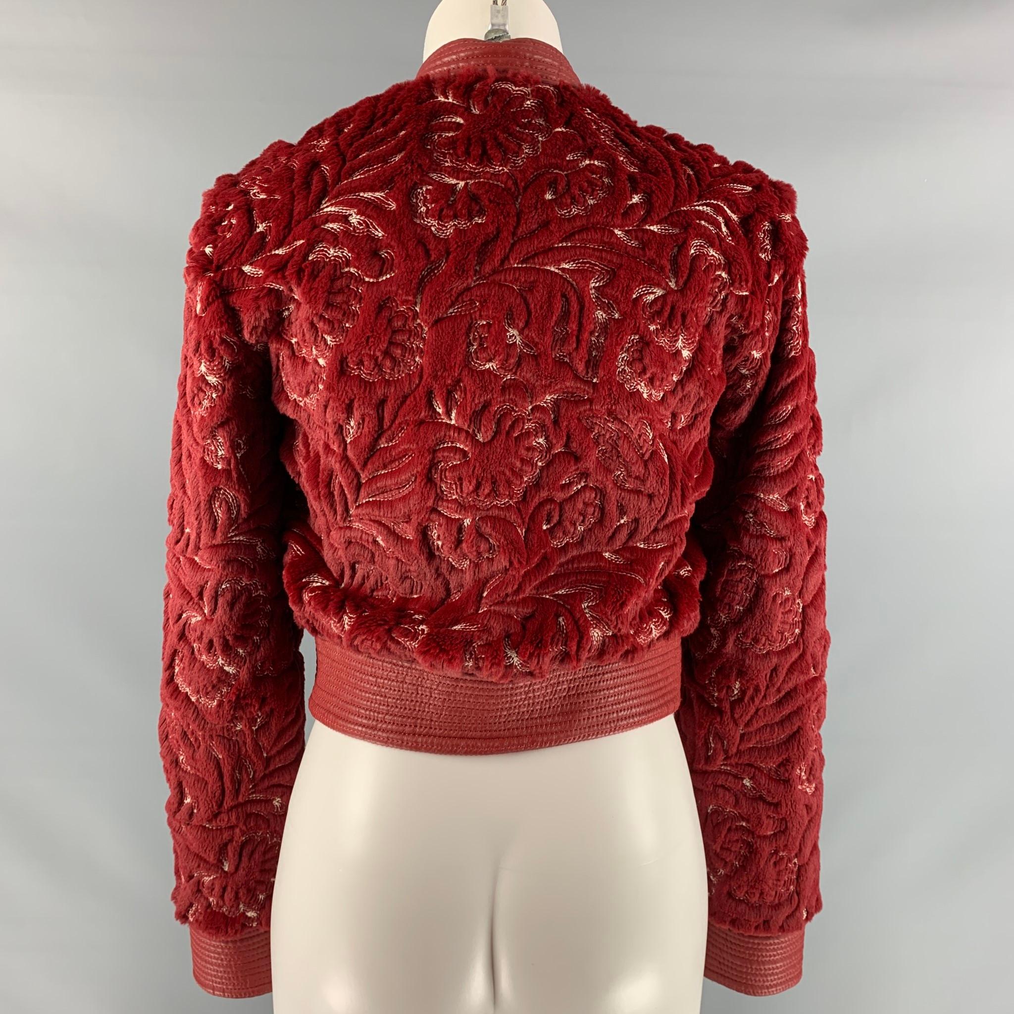 LA PERLA Size 2 Red & White Polyester & Cotton Embroidered Bomber Jacket In Excellent Condition In San Francisco, CA