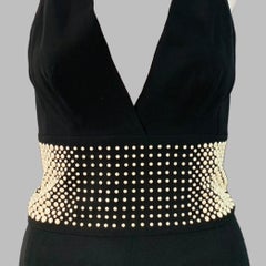 LA PERLA Size 4 Black White Viscose Blend Faux Pearl Embellishment V-Neck Jumpsuit