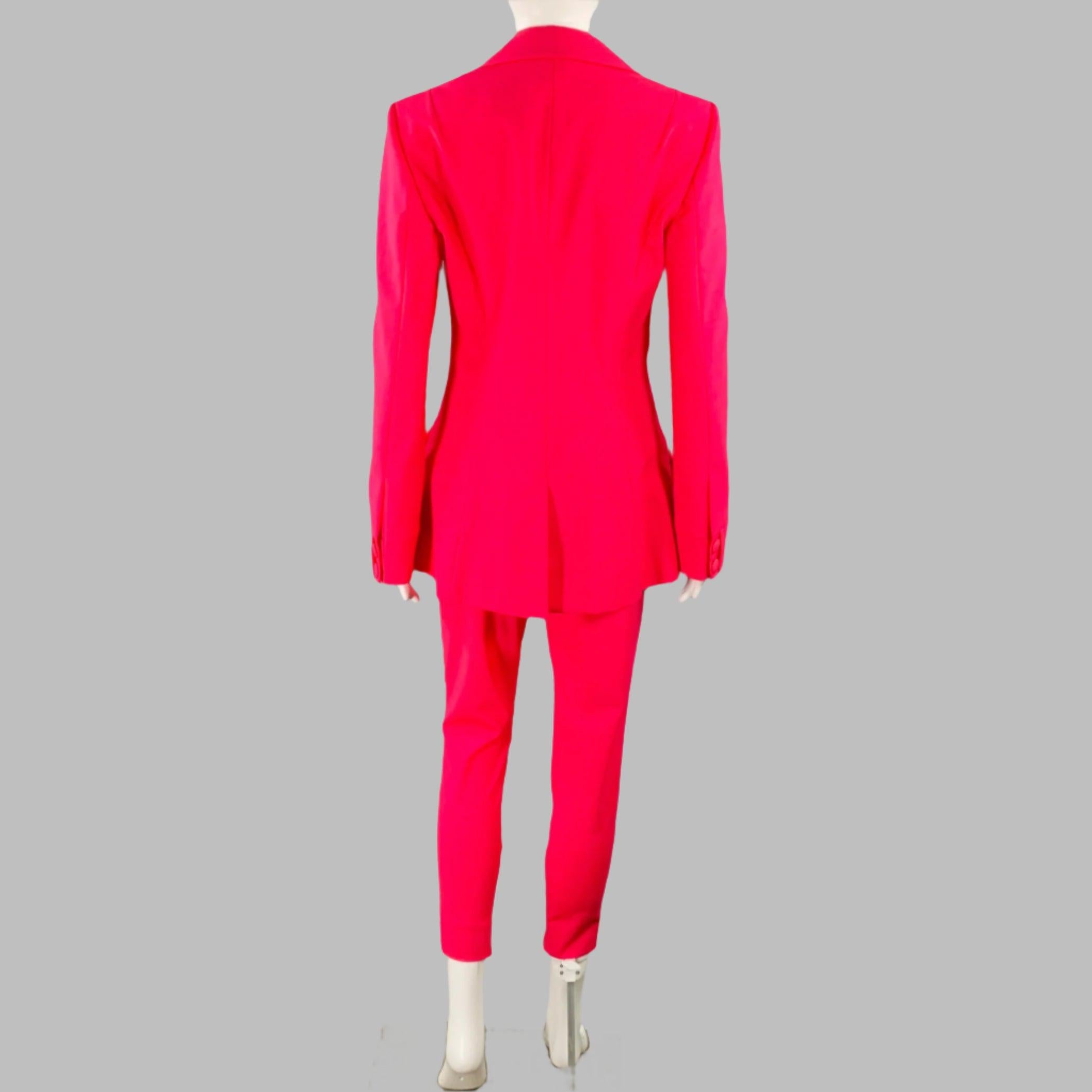 LA PERLA Size 4 Hot Pink Wool Blend Double Breasted Pantsuit In Good Condition For Sale In San Francisco, CA