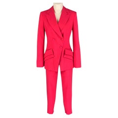 LA PERLA Size 4 Pink Fuchsia Wool Elastane Double Breasted Pants Suit