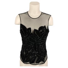 LA PERLA Size 8 Black Polyurethane Blend Velvet Beaded Dress Top