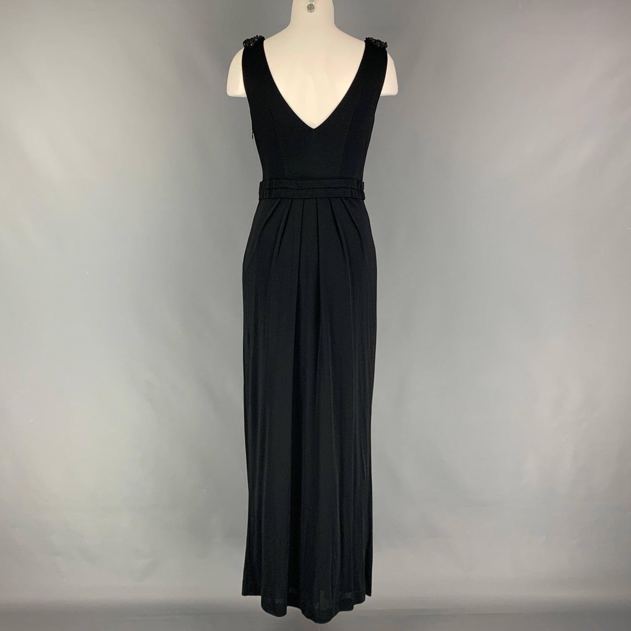 LA PERLA Langes Kleid aus schwarzem Viskose- Nylon mit Verzierungen, Größe 8 im Zustand „Gut“ im Angebot in San Francisco, CA