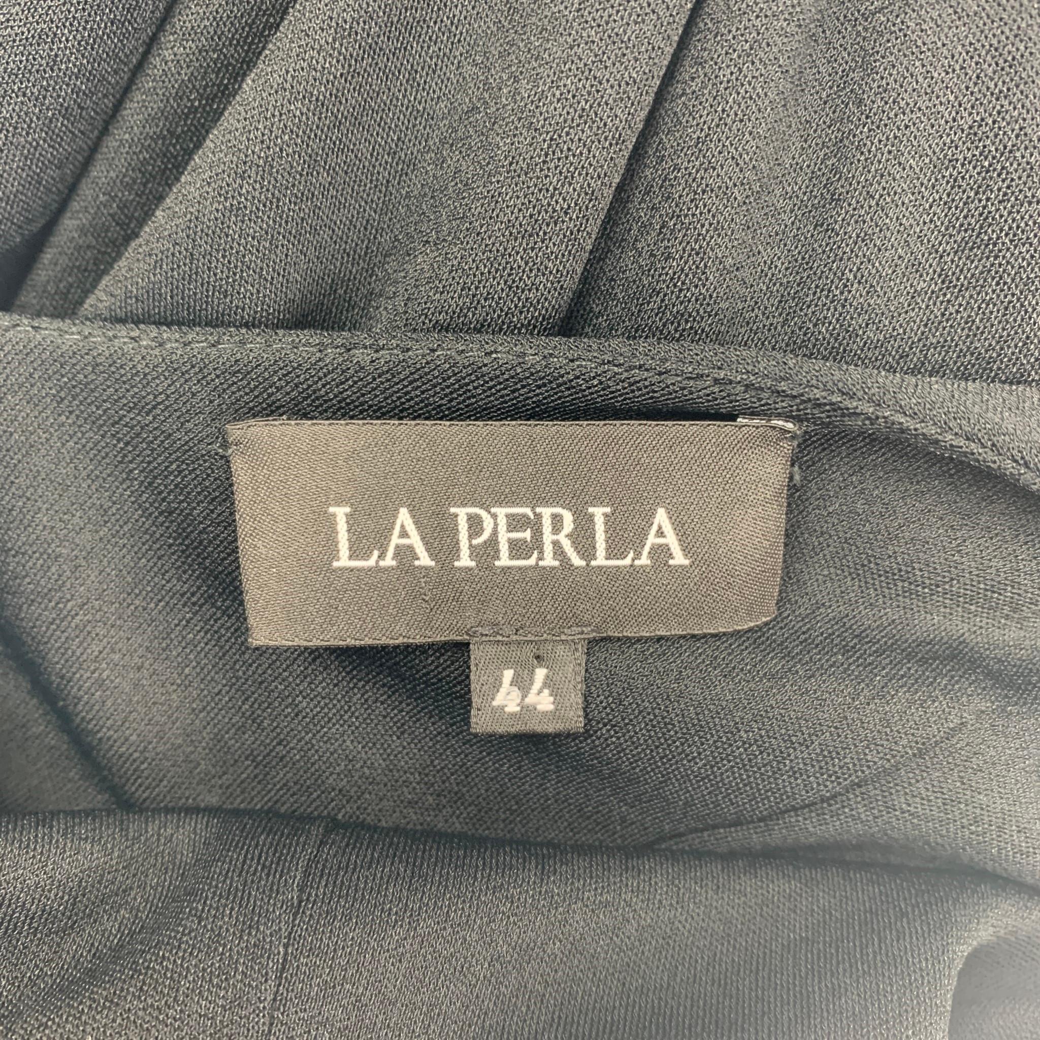 Women's LA PERLA Size 8 Black Viscose Nylon Embellishment Long Dress