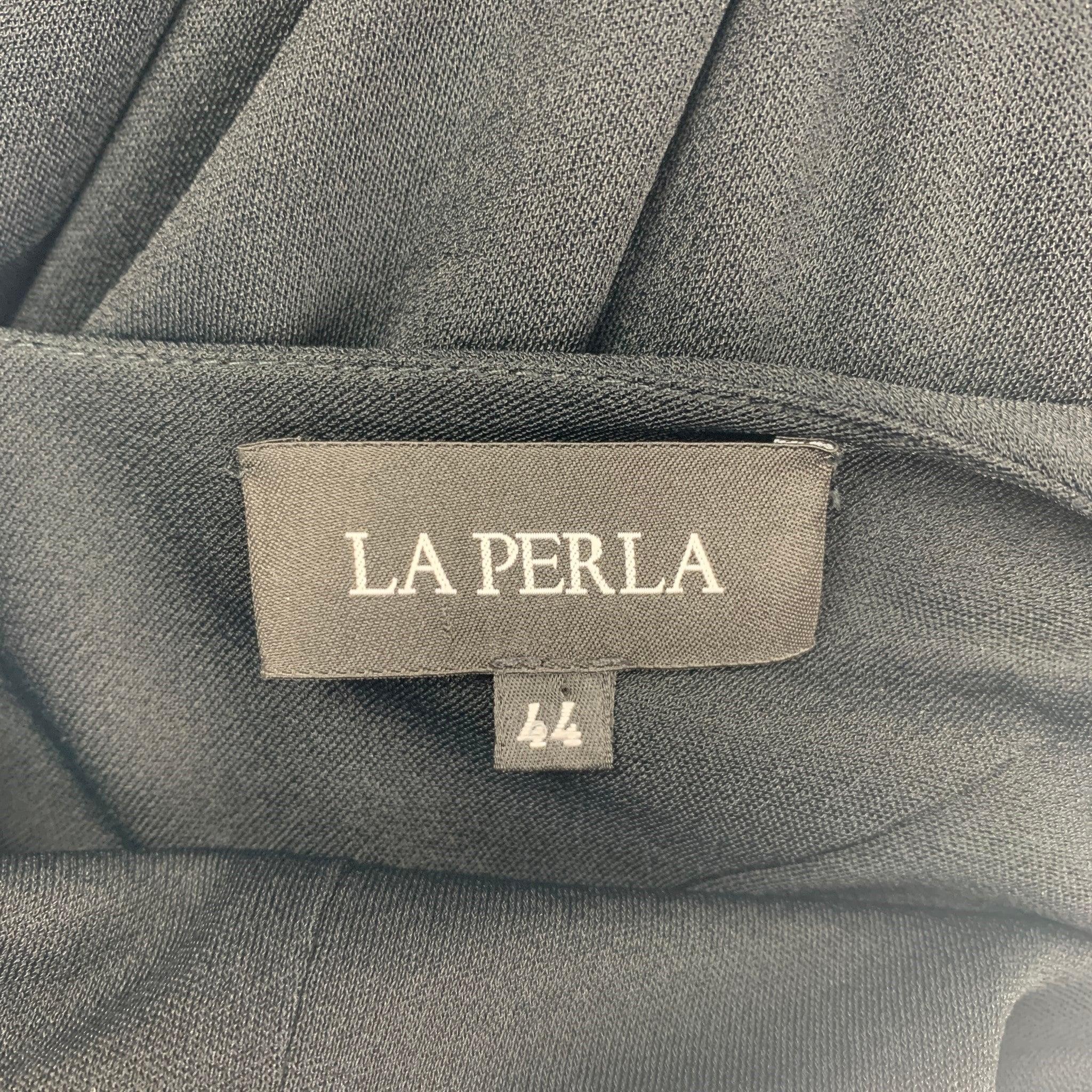 LA PERLA Langes Kleid aus schwarzem Viskose- Nylon mit Verzierungen, Größe 8 im Angebot 2