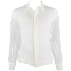 LA PERLA Camicia a maniche lunghe in cotone e seta a righe color crema con bottoni nascosti.