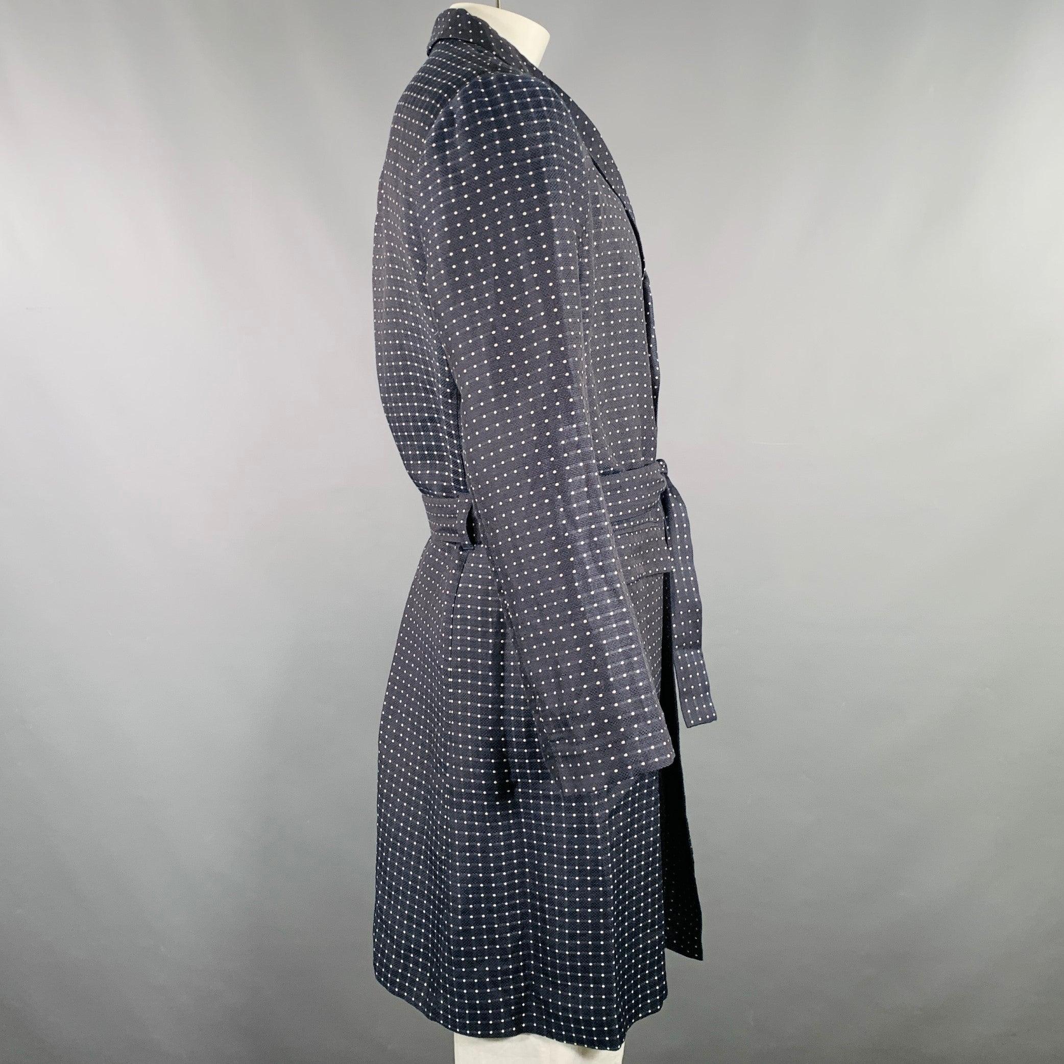Nero LA PERLA Accappatoio con collo a scialle in lino e seta, taglia L Navy White Dots in vendita