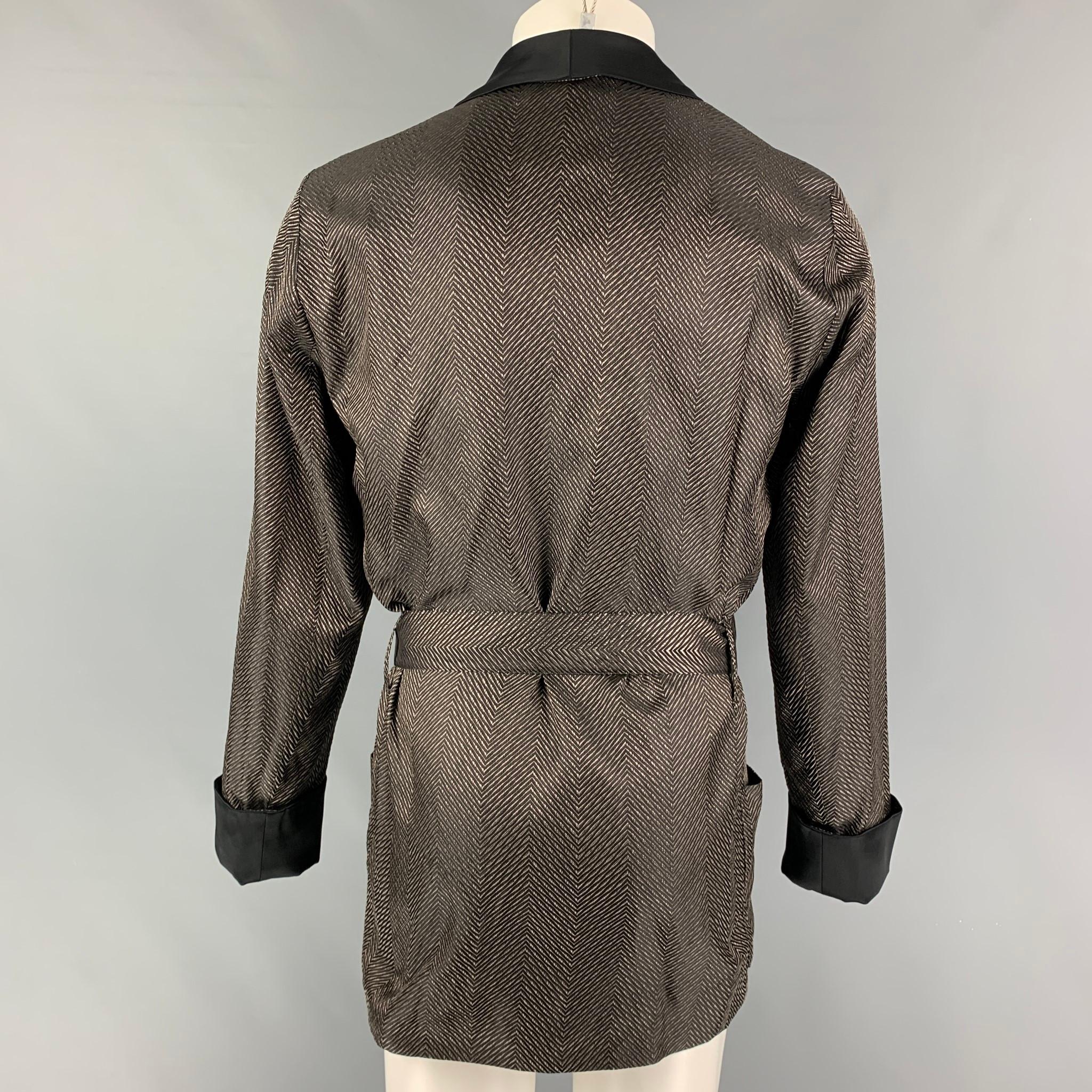 LA PERLA Size M Black Brown Jacquard Silk Blend Shawl Collar Smoking Jacket In Good Condition In San Francisco, CA