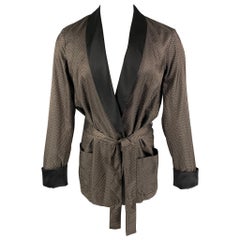 LA PERLA Giacca da fumo con collo a scialle in misto seta jacquard nero marrone taglia M