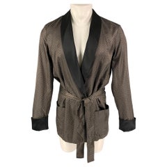 LA PERLA Size M Black Brown Jacquard Silk Blend Shawl Collar Smoking Jacket
