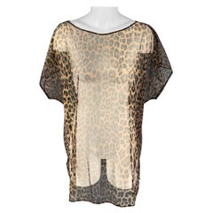 LA PERLA Taglia M Nero Marrone Poliammide Stampa Animale Top Casual Collo a Barca