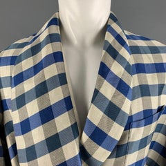 LA PERLA Size M Blue Off White Checkered Silk Linen Belted Robe
