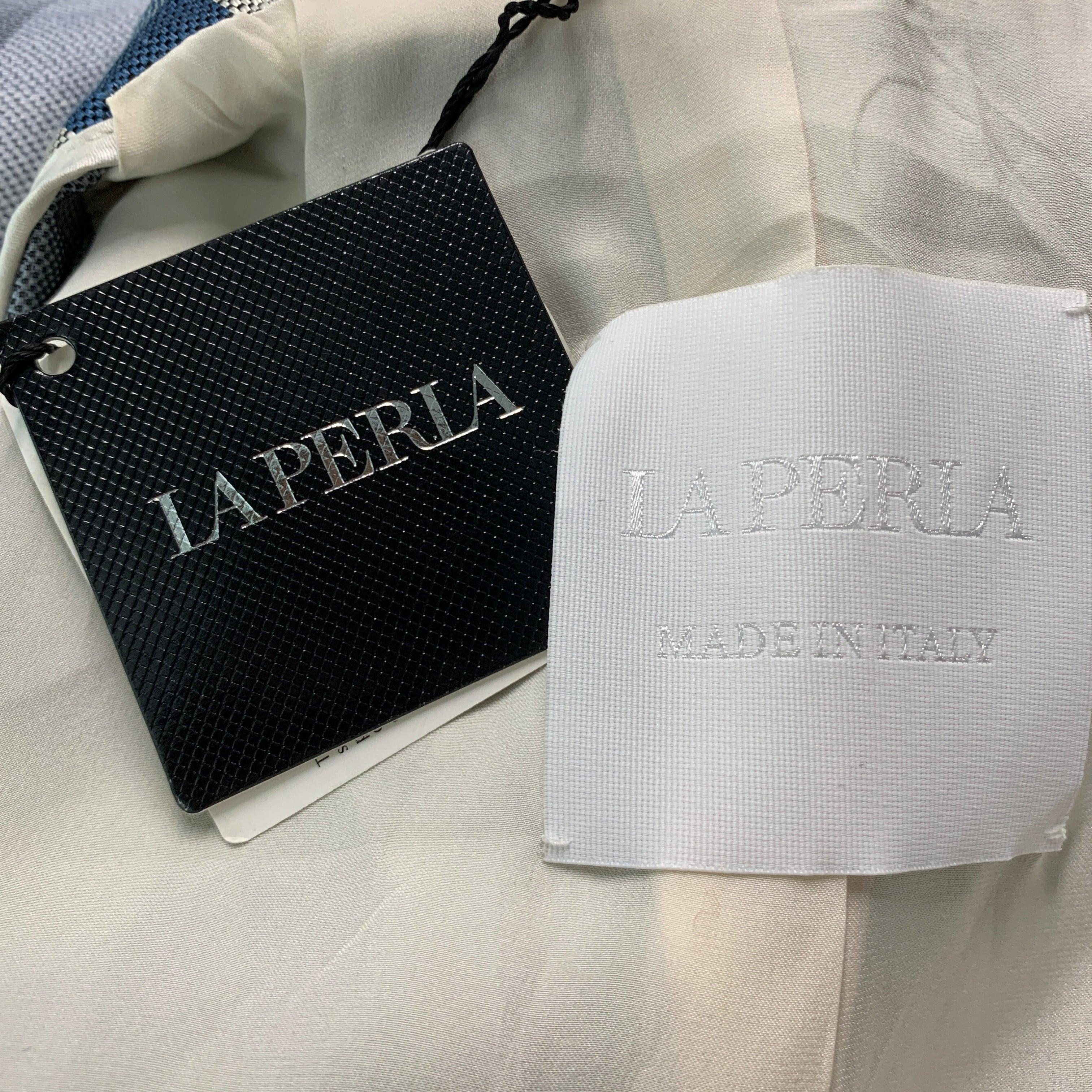 LA PERLA Size M Blue Off White Checkered Silk Linen Belted Robe For Sale 1