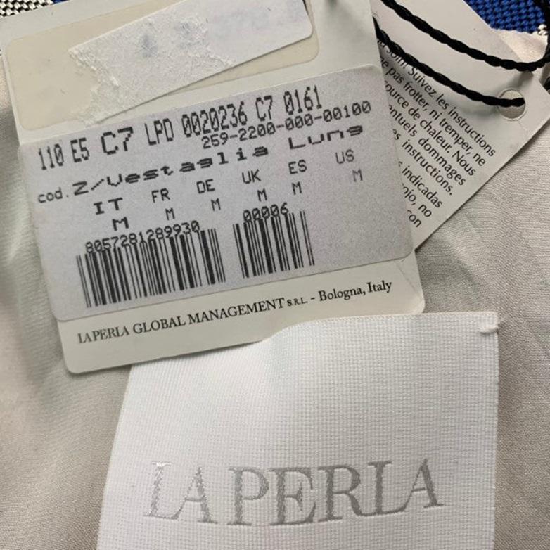 LA PERLA Size M Blue Off White Checkered Silk Linen Belted Robe For Sale 2