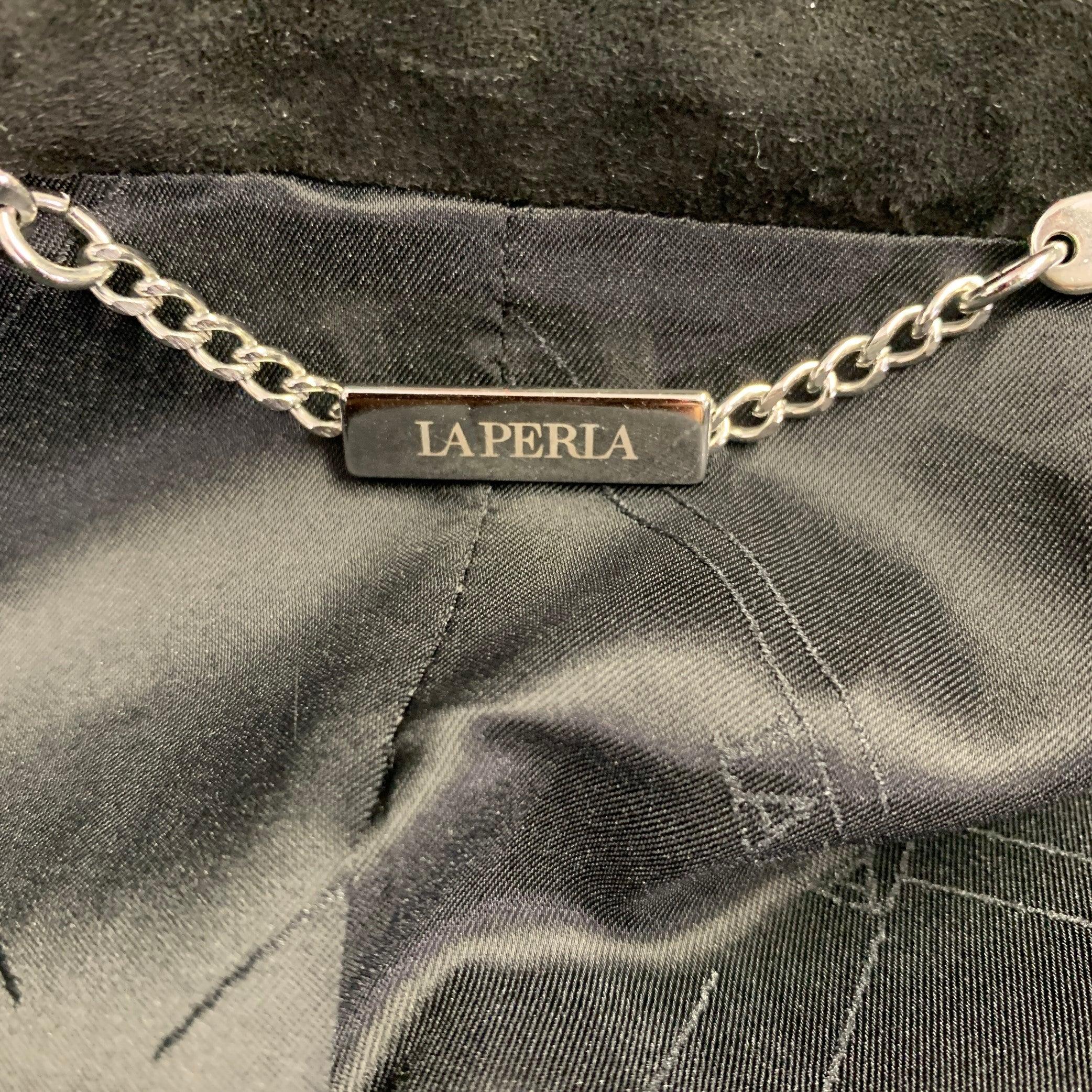 LA PERLA Size M Grey Black White Tweed Cotton Blend Coat 2