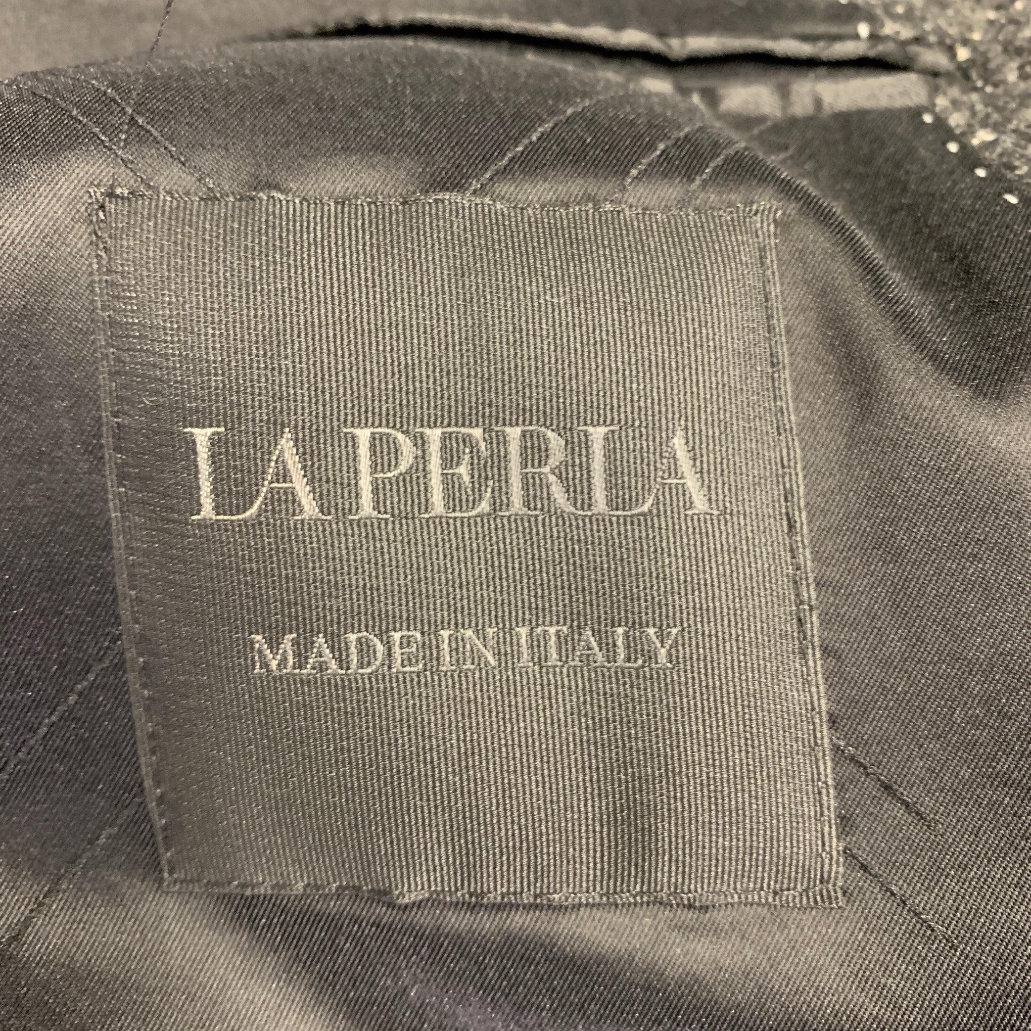 LA PERLA Size M Grey Black White Tweed Cotton Blend Coat 4