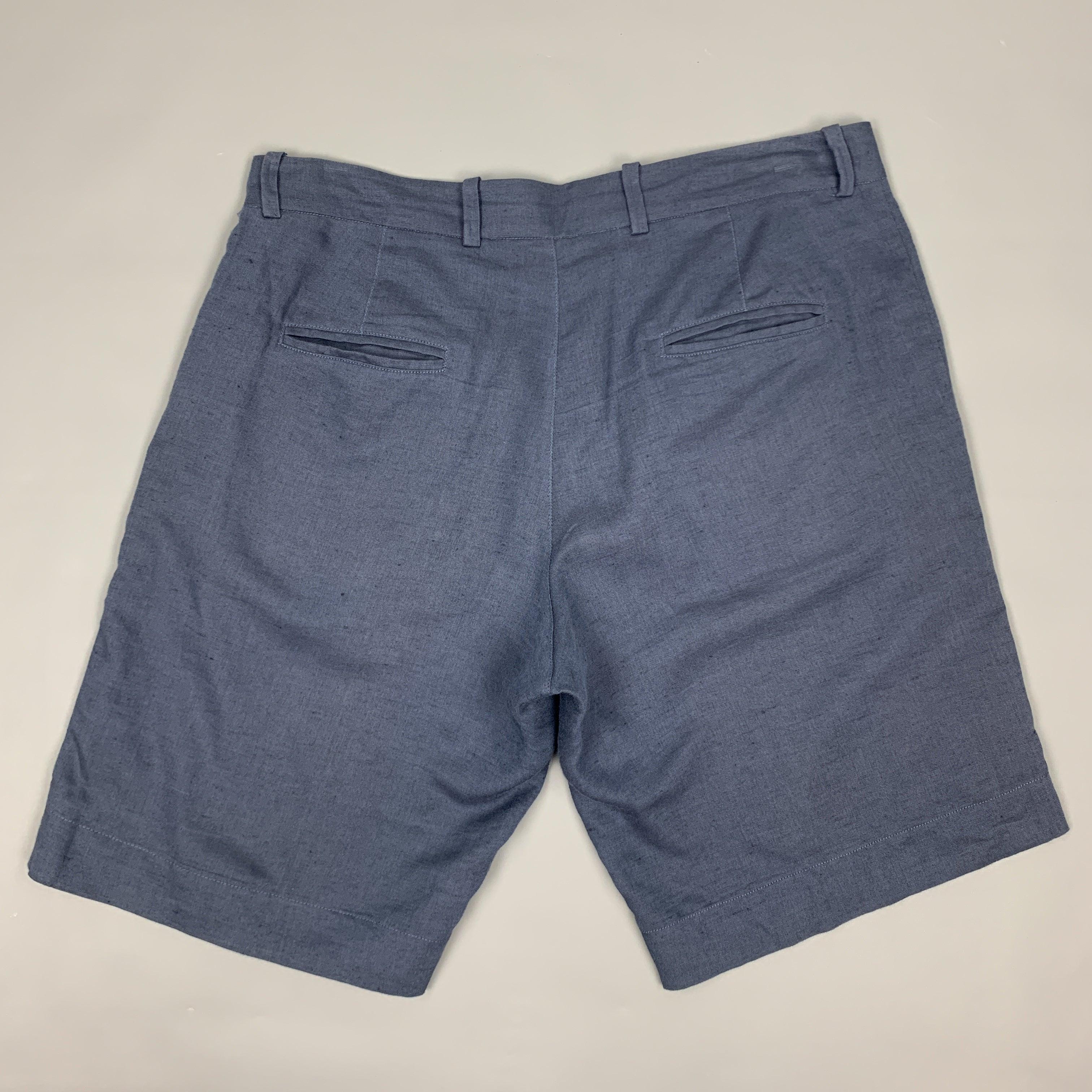 LA PERLA Short bleu marine en lin/coton plissé et zippé, taille S Pour hommes en vente