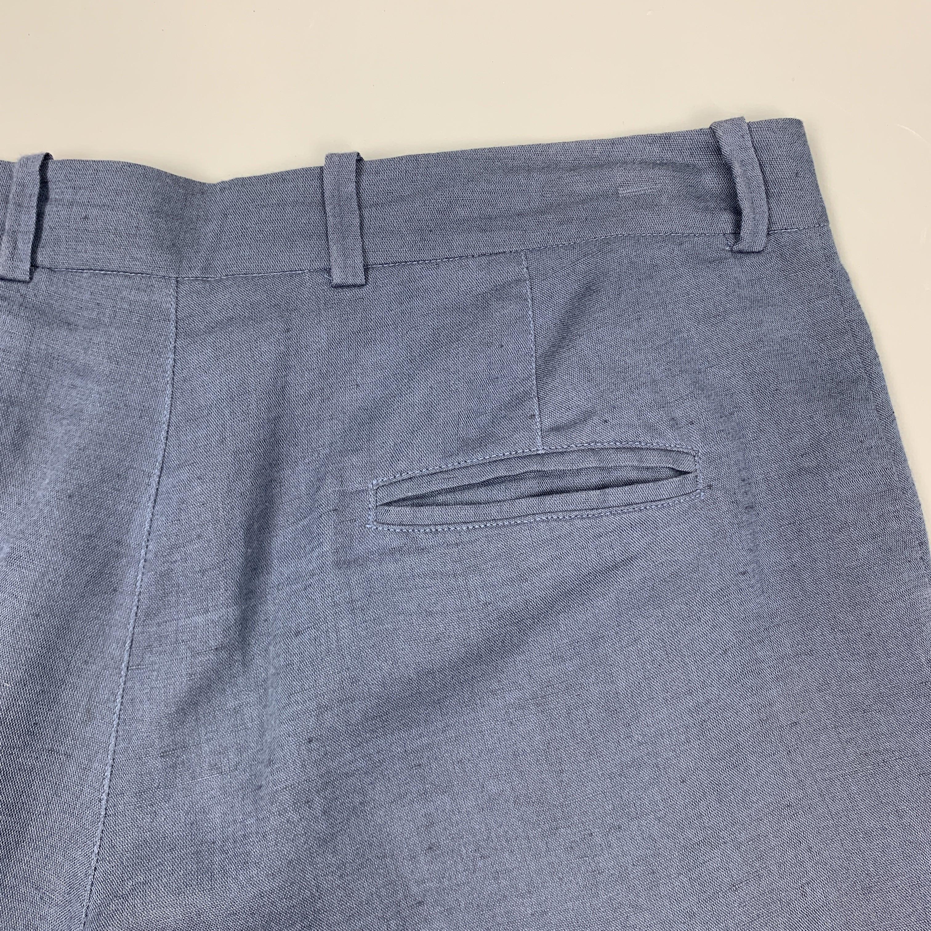 LA PERLA Short bleu marine en lin/coton plissé et zippé, taille S en vente 1