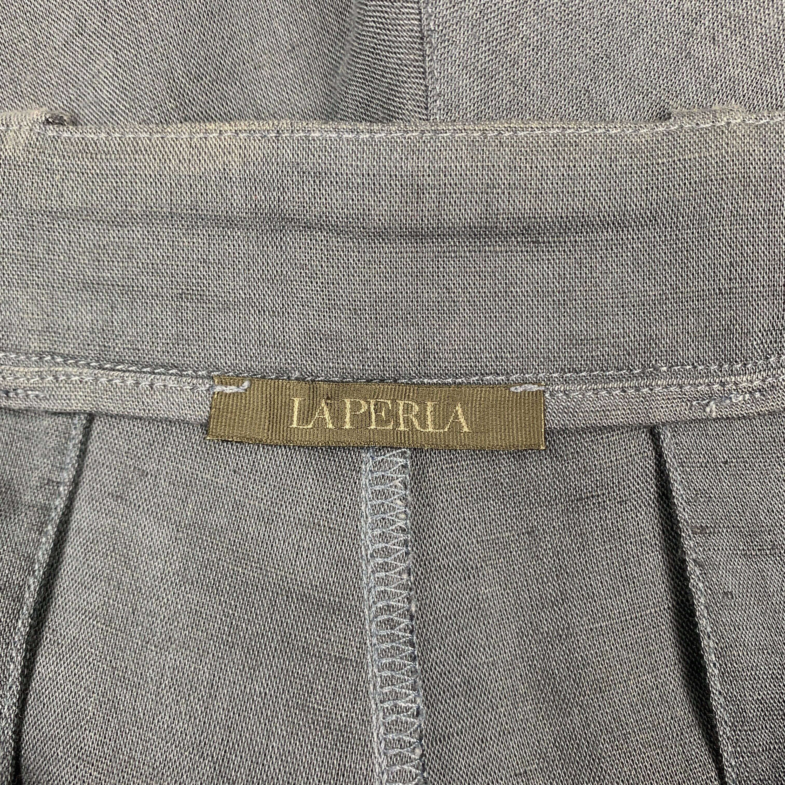 LA PERLA Short bleu marine en lin/coton plissé et zippé, taille S en vente 2